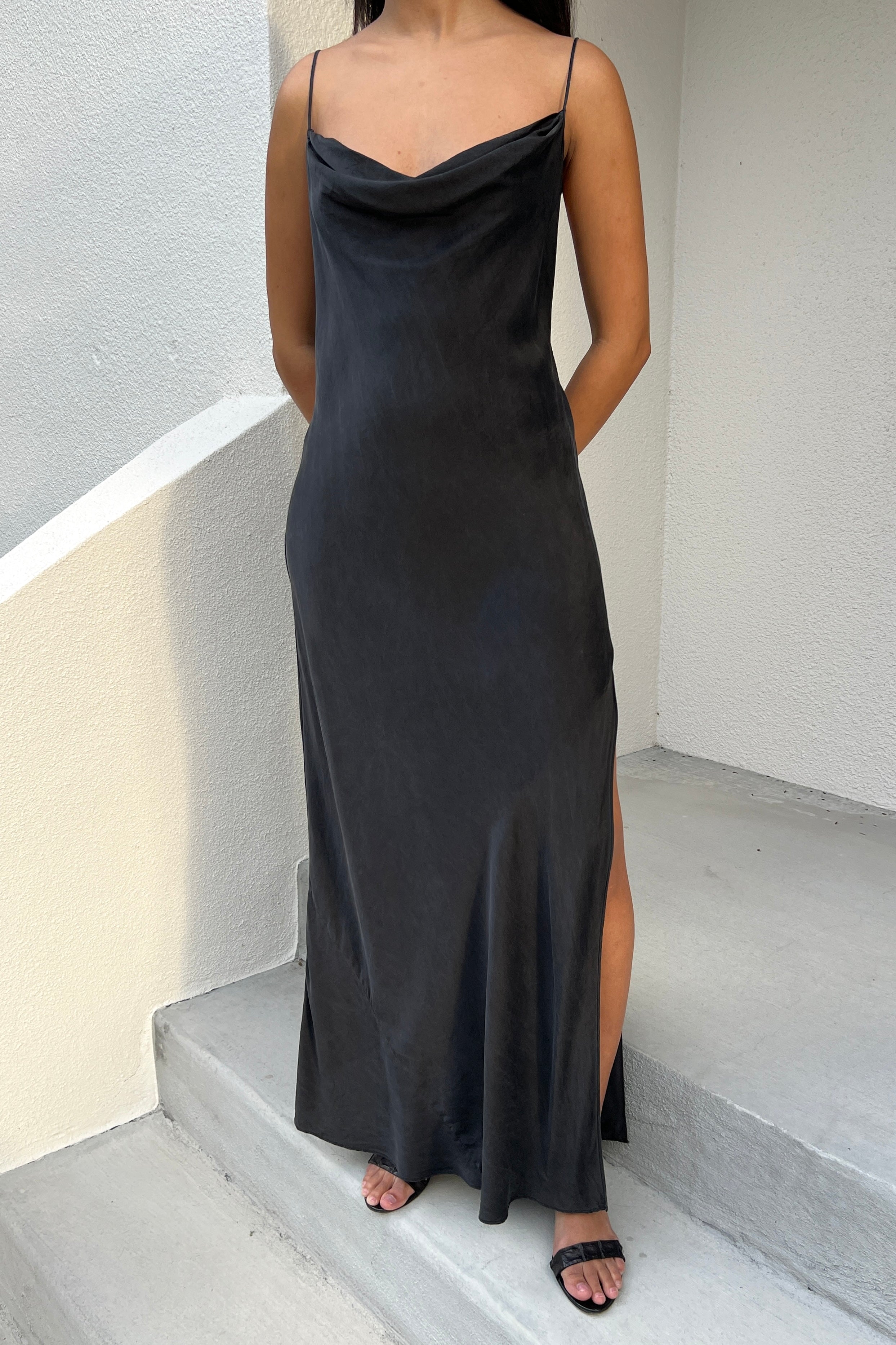 Victoria's Secret 2000 Black Silk Cowl Slip Dress (M - L)  Toots Vintage