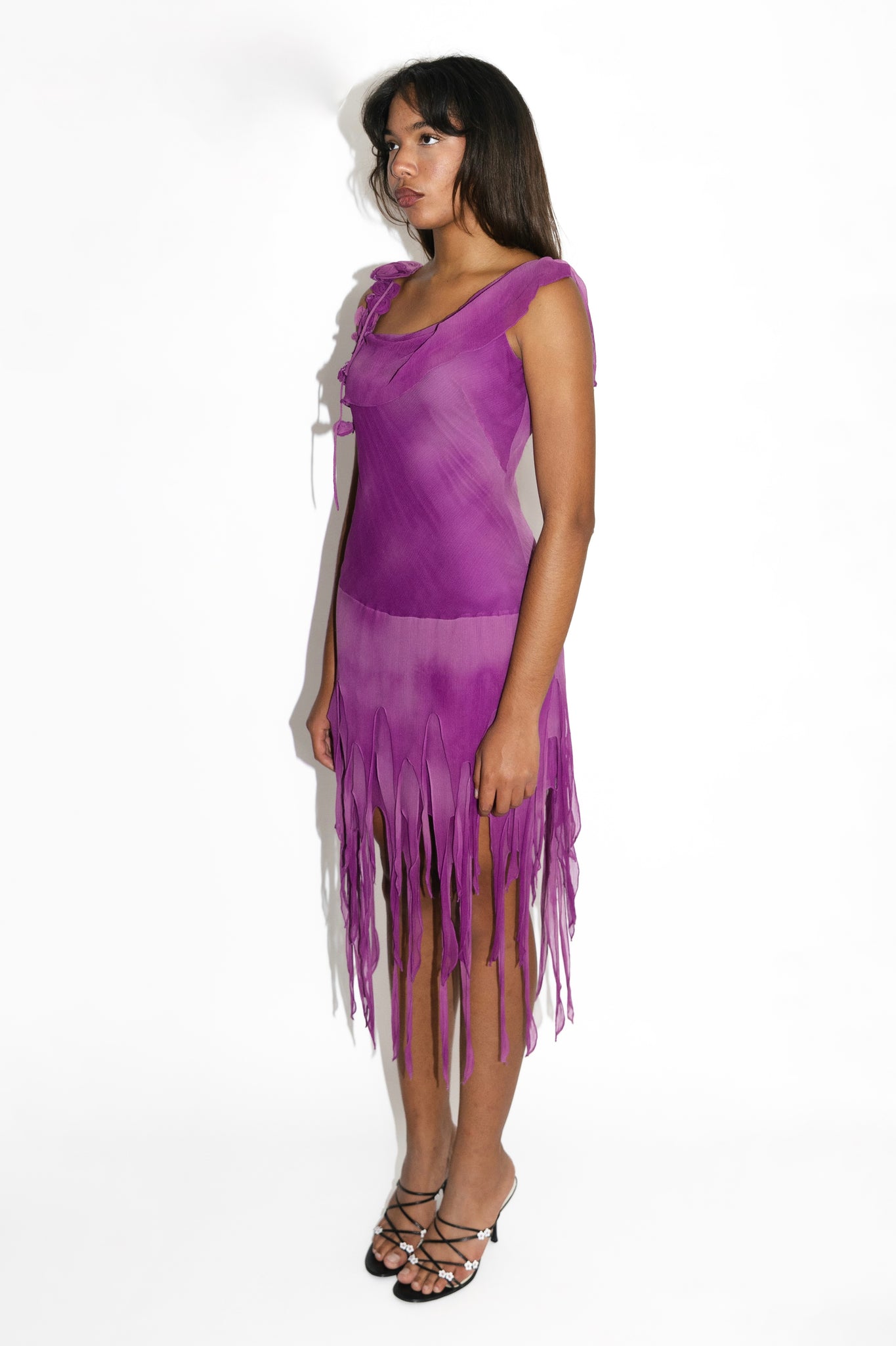 Ombré Purple Silk Fringe Rosette Dress