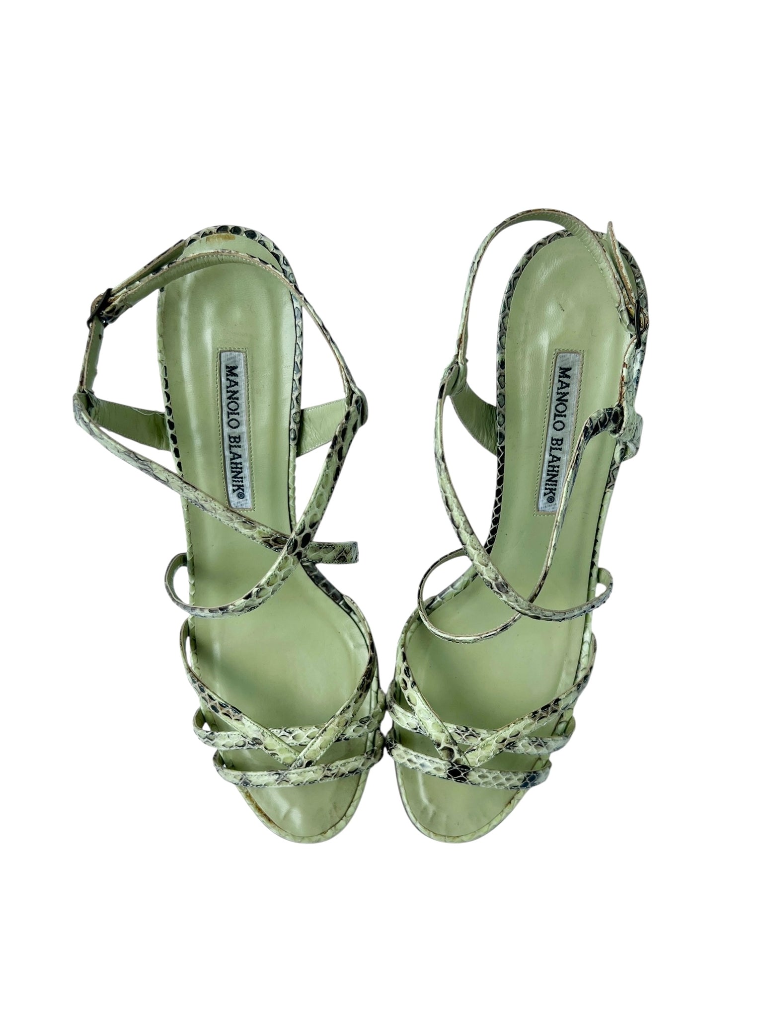 Manolo Blahnik Green Snakeskin Heeled Sandals - 40