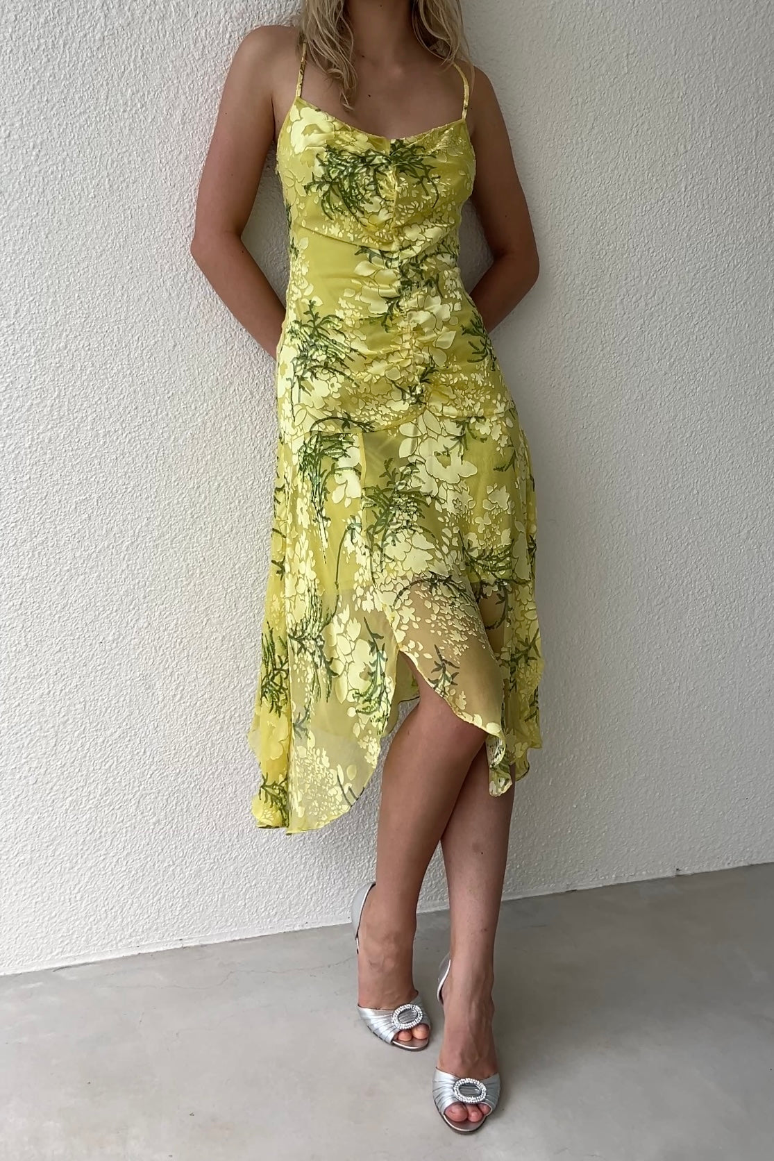 Sue Wong Yellow Devoré Silk Dress