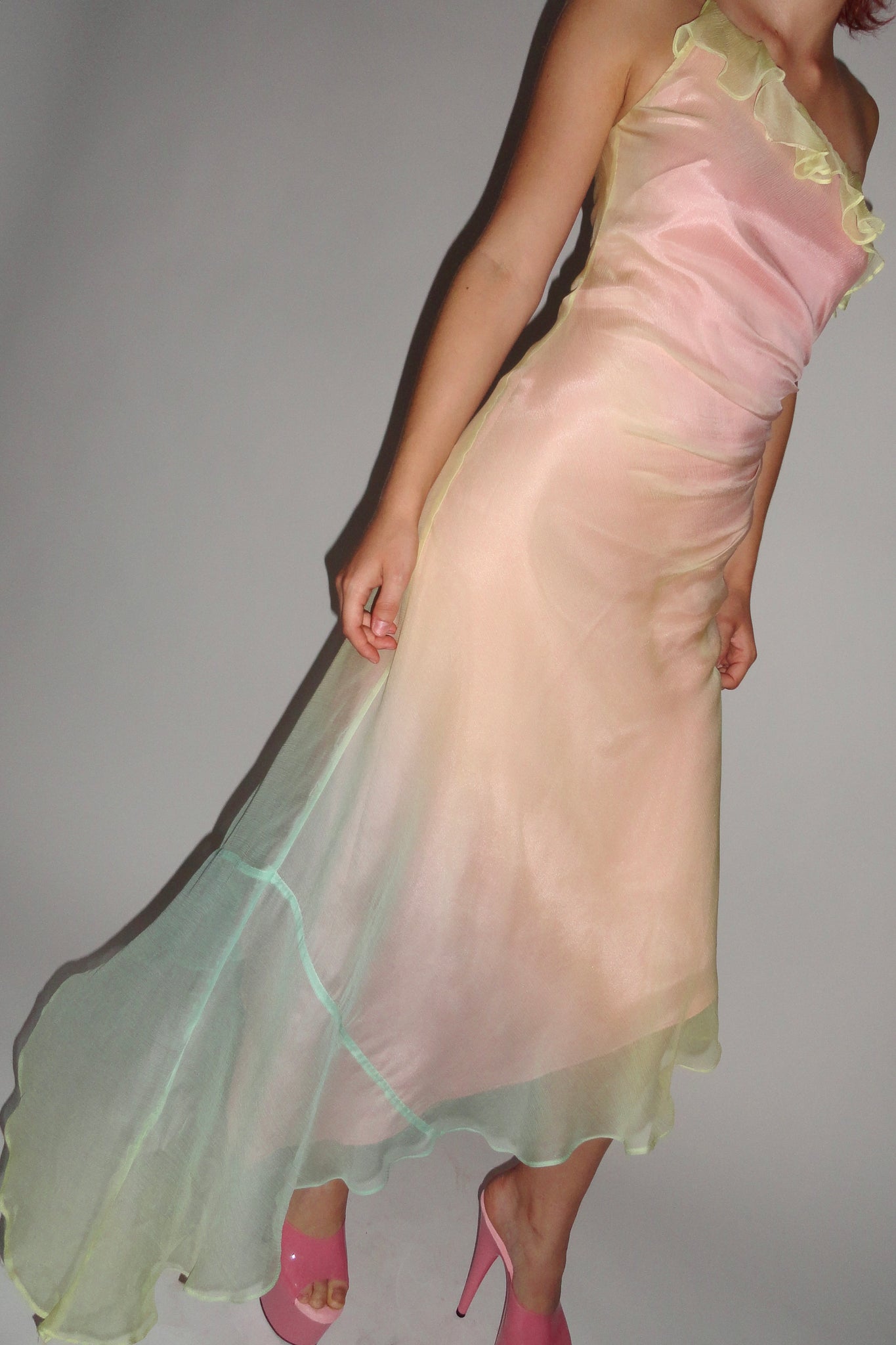 Y2K Ombré Silk Chiffon Asymmetrical Dress