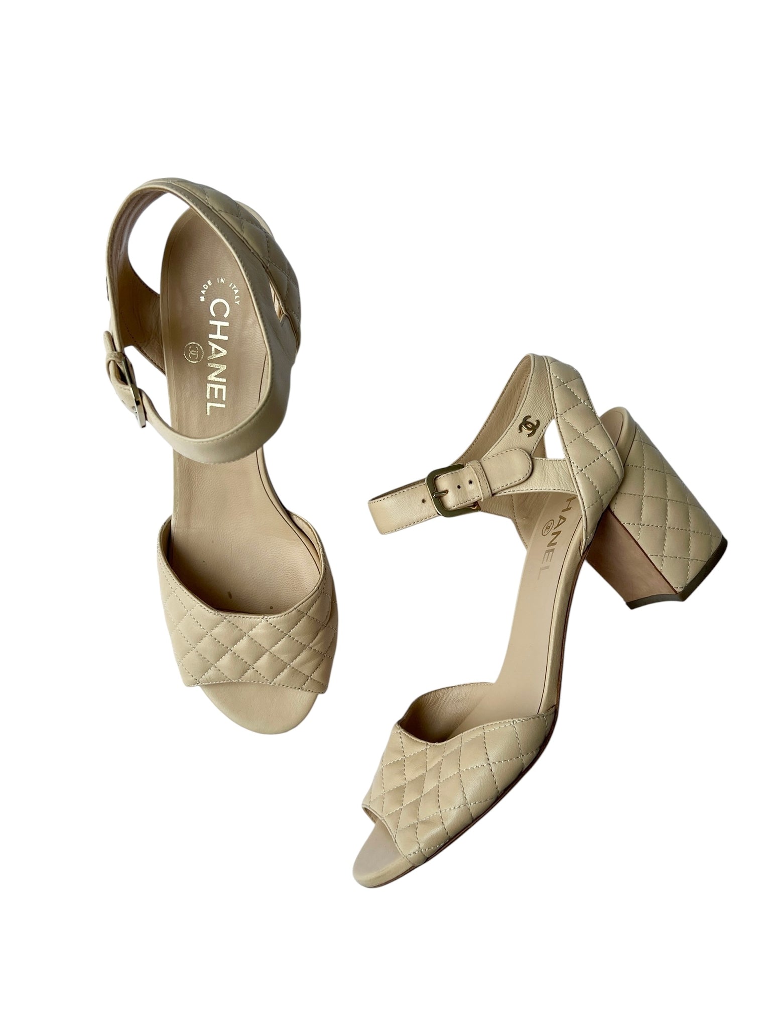 Chanel Beige Quilted Leather Heeled Sandals - 41.5