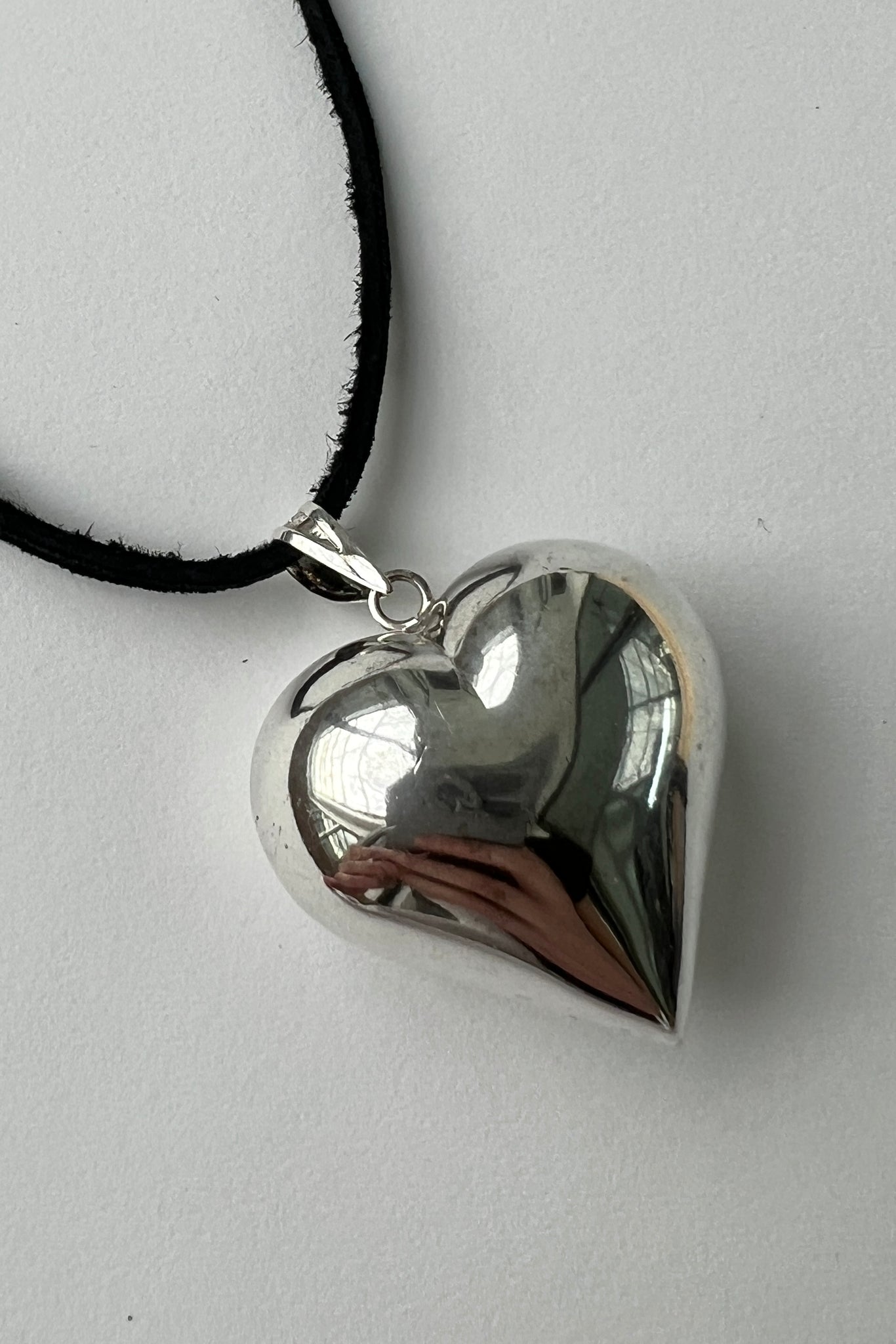 Large Silver Puffy Heart Tie Choker