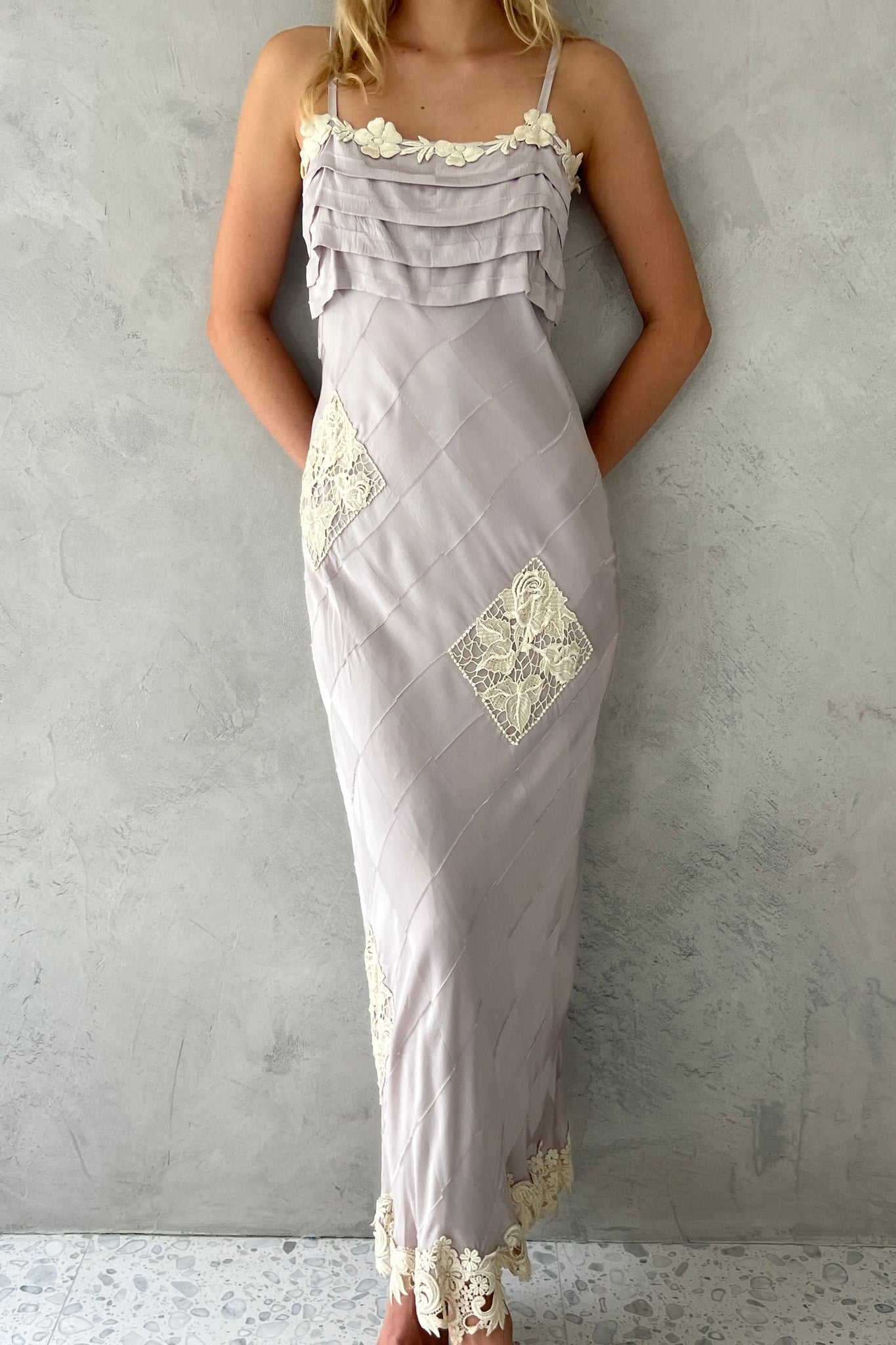 Lavender Silk Diamond Crochet Dress