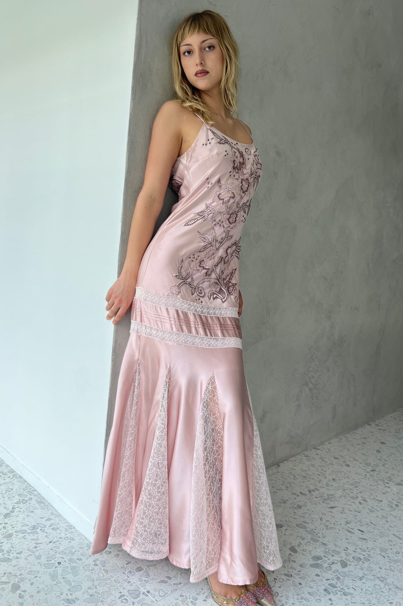 Sue Wong Pink Silk Beaded Gown