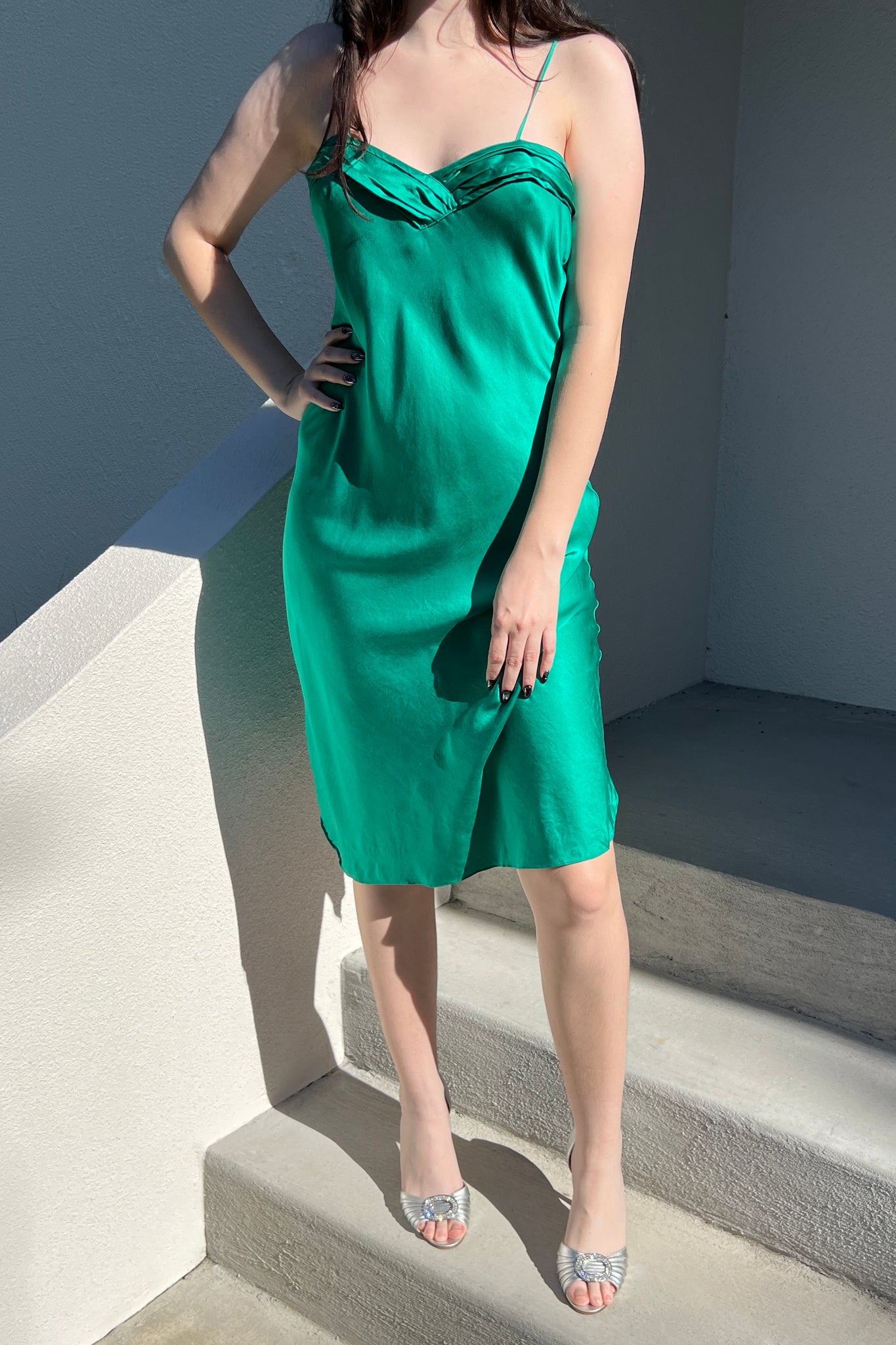 1980s Victoria’s Secret Emerald Green Silk Slip Dress