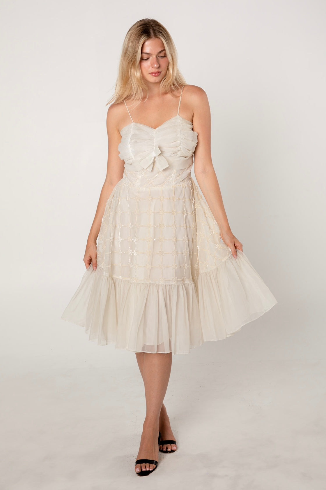 1950s Ivory Burnout Organza Cocktail Dress
