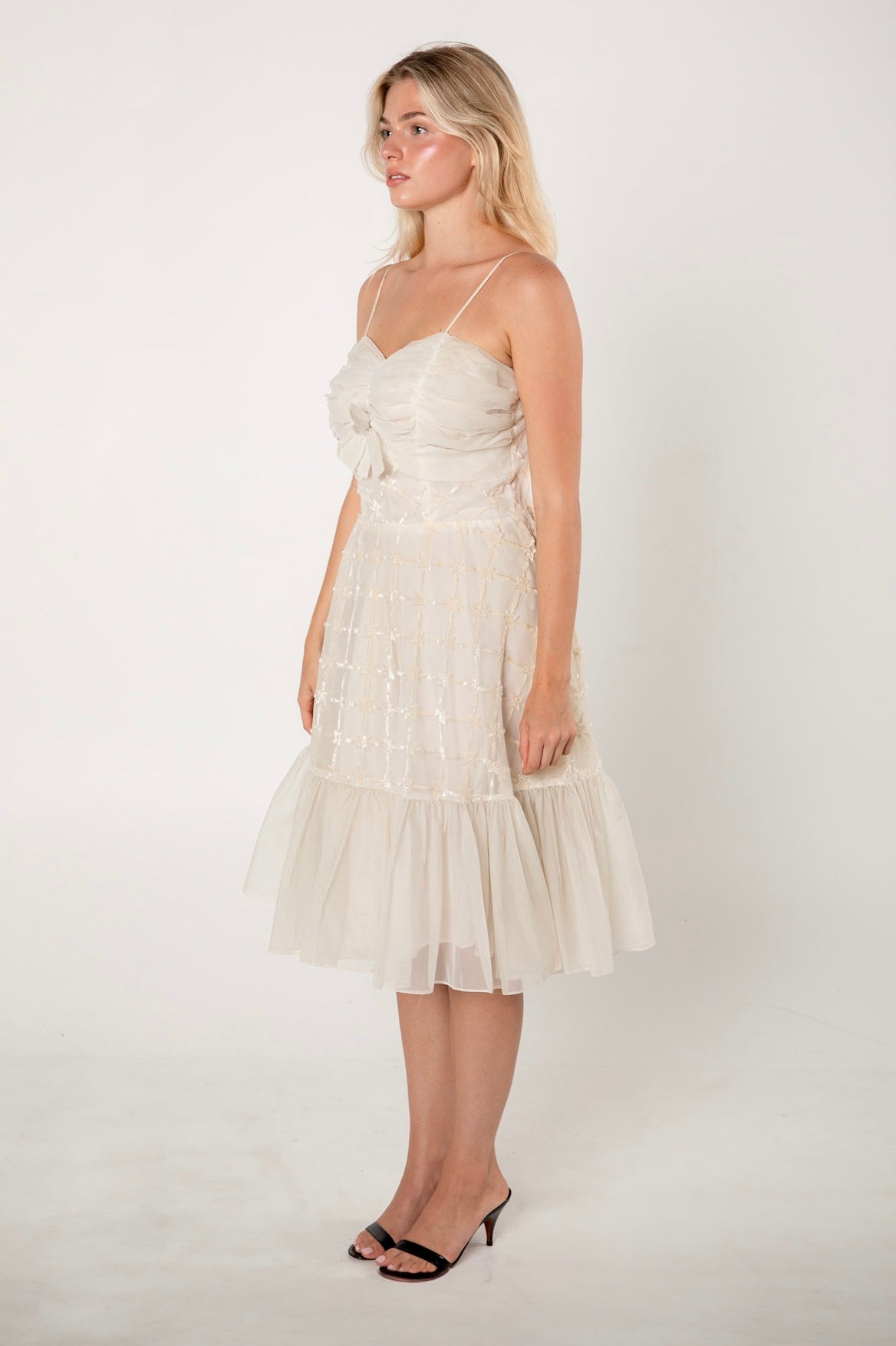 1950s Ivory Burnout Organza Cocktail Dress