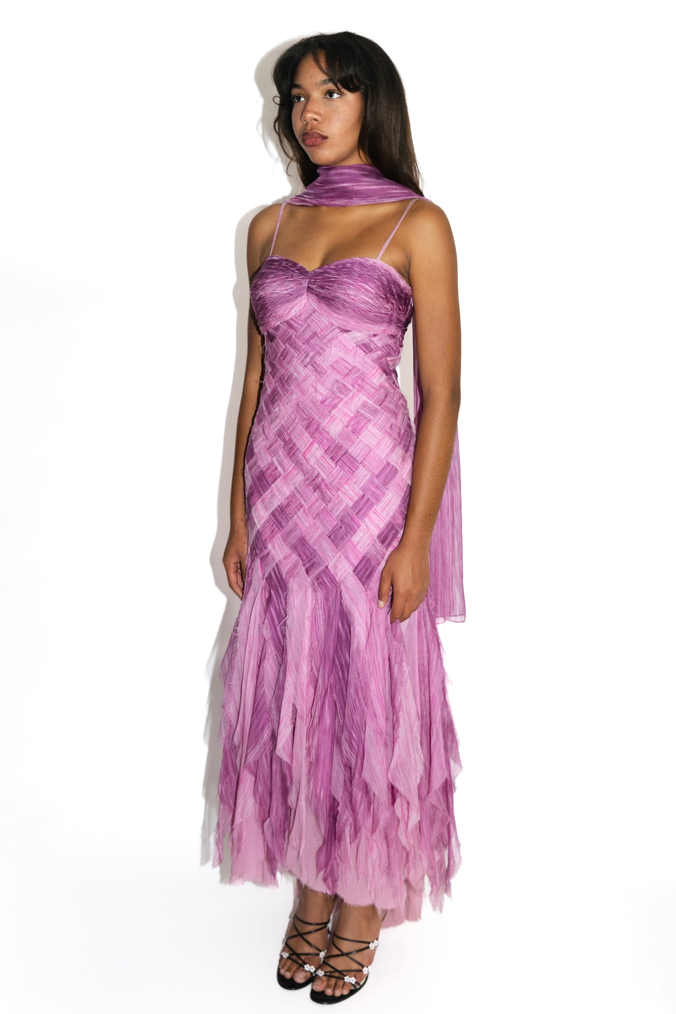 Purple Woven Silk Chiffon Gown