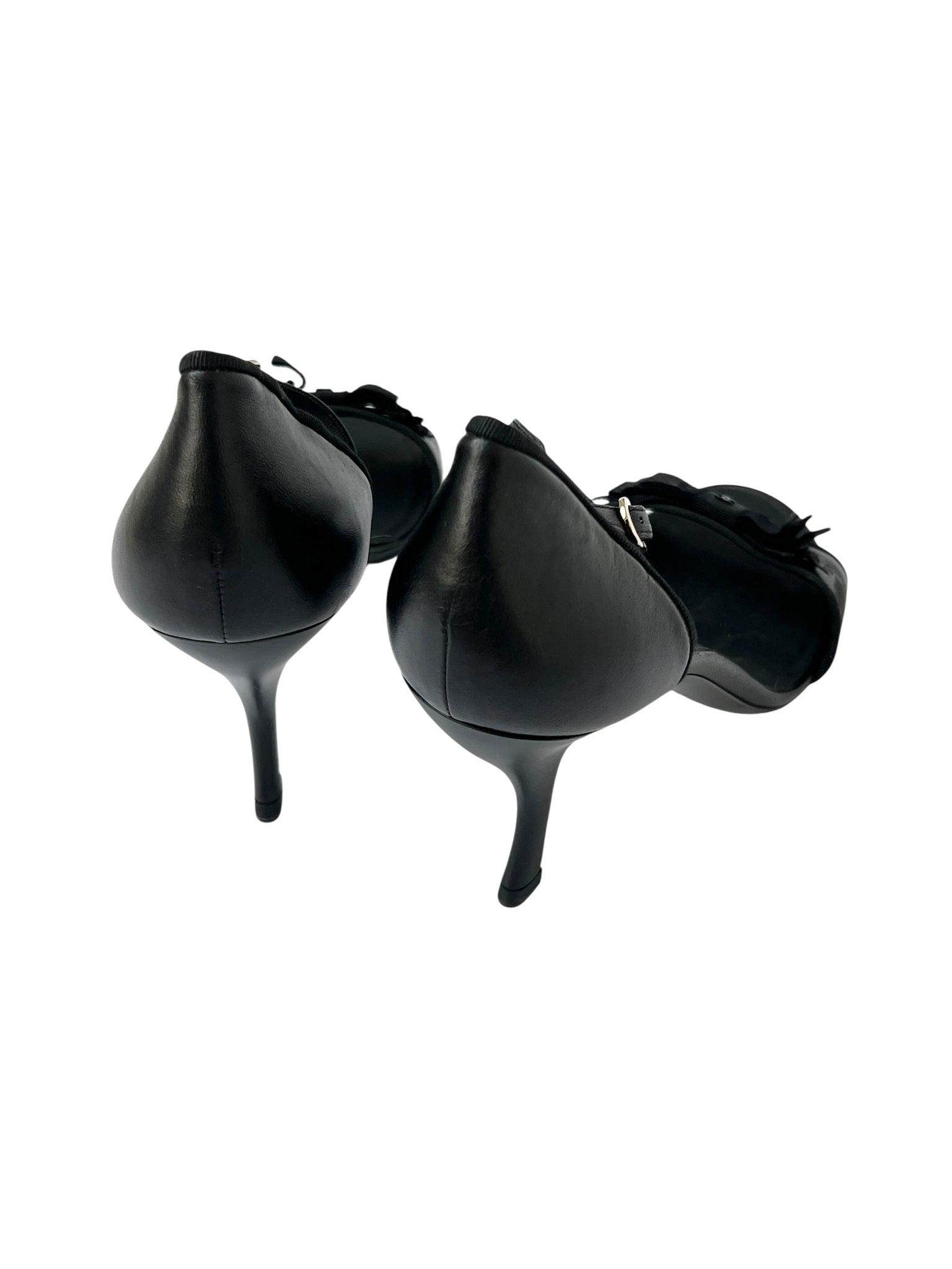 Chanel Black Leather Grosgrain Bow Heeled Sandals - 40.5