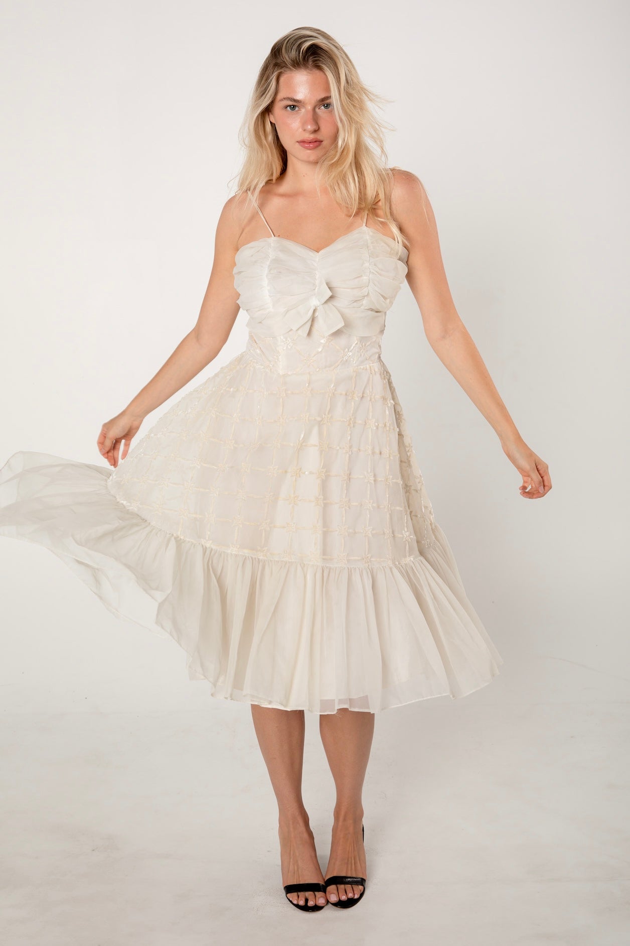 1950s Ivory Burnout Organza Cocktail Dress