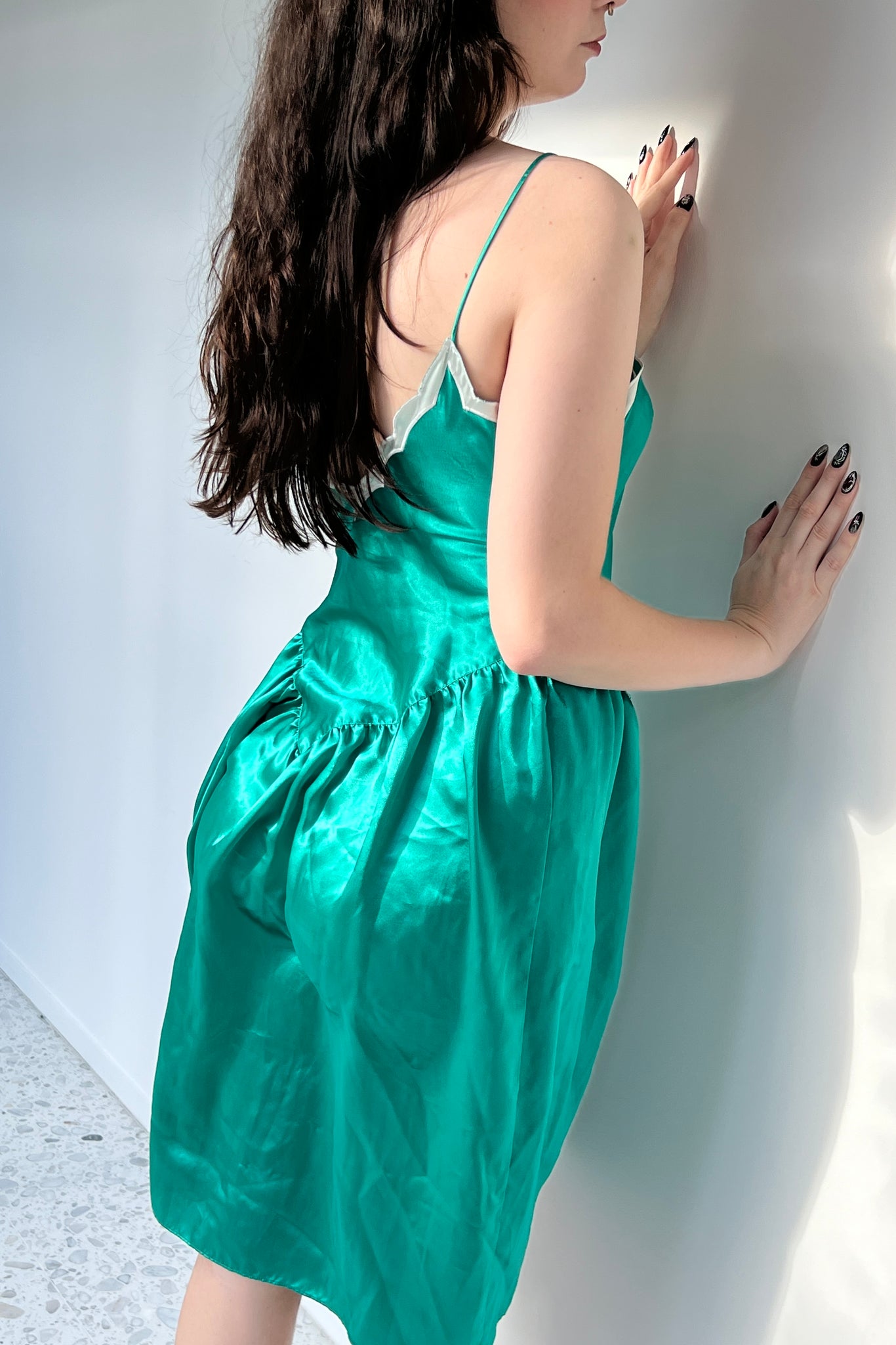 1980s Victoria’s Secret Green Satin Scallop Nightgown