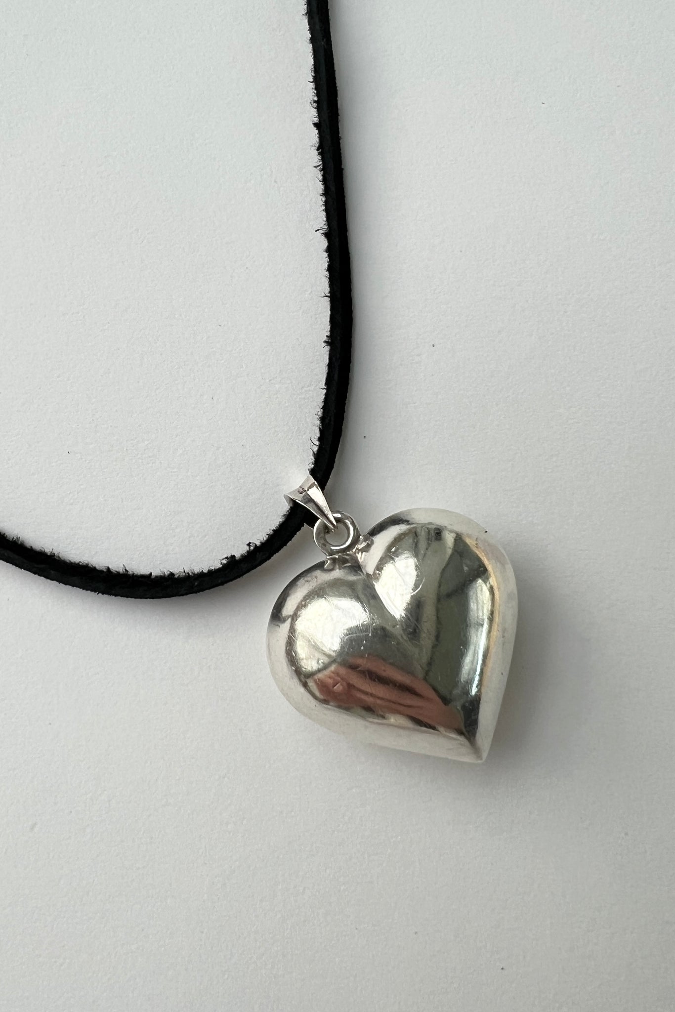 Large Silver Heart Pendant Leather Tie Choker