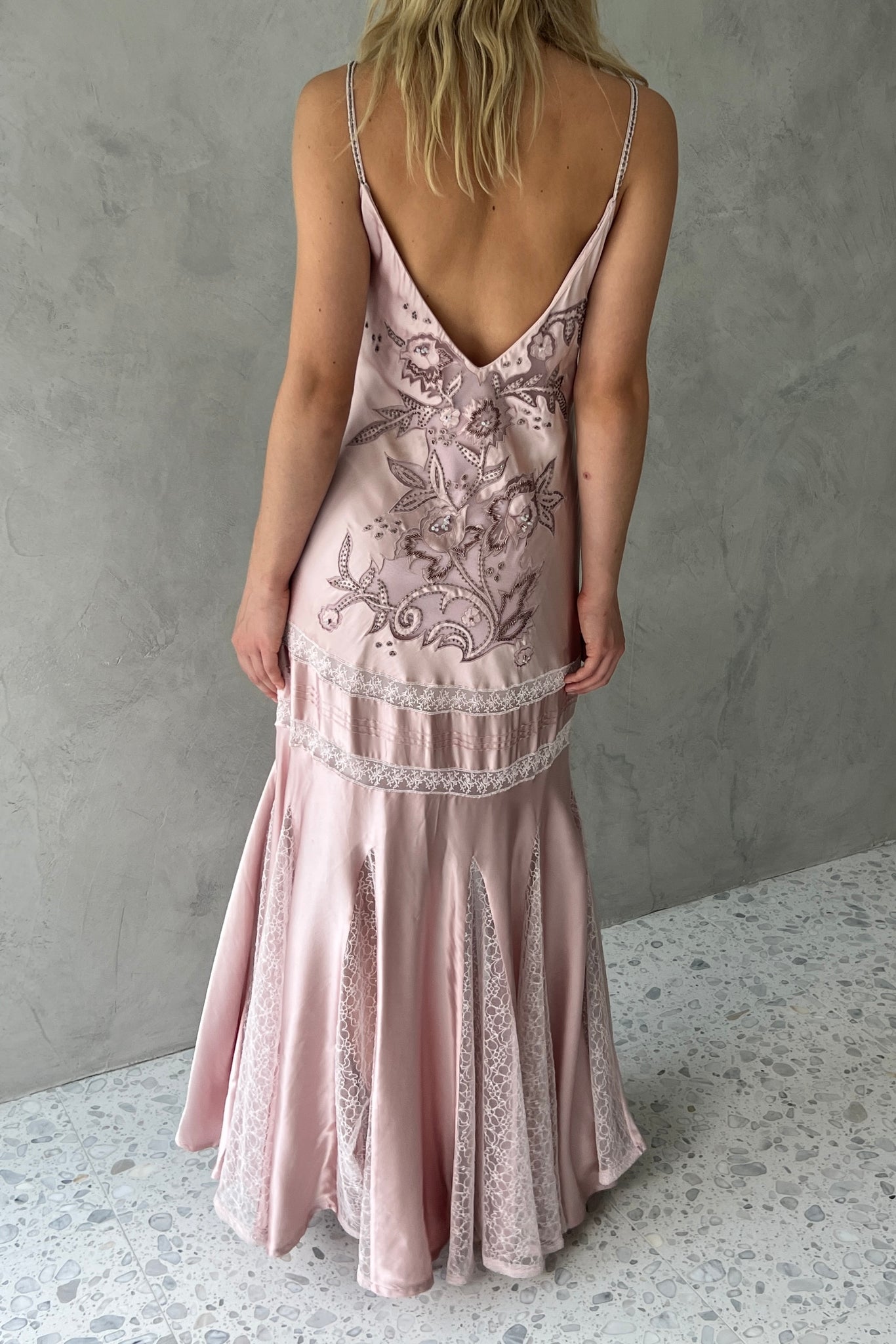 Sue Wong Pink Silk Beaded Gown