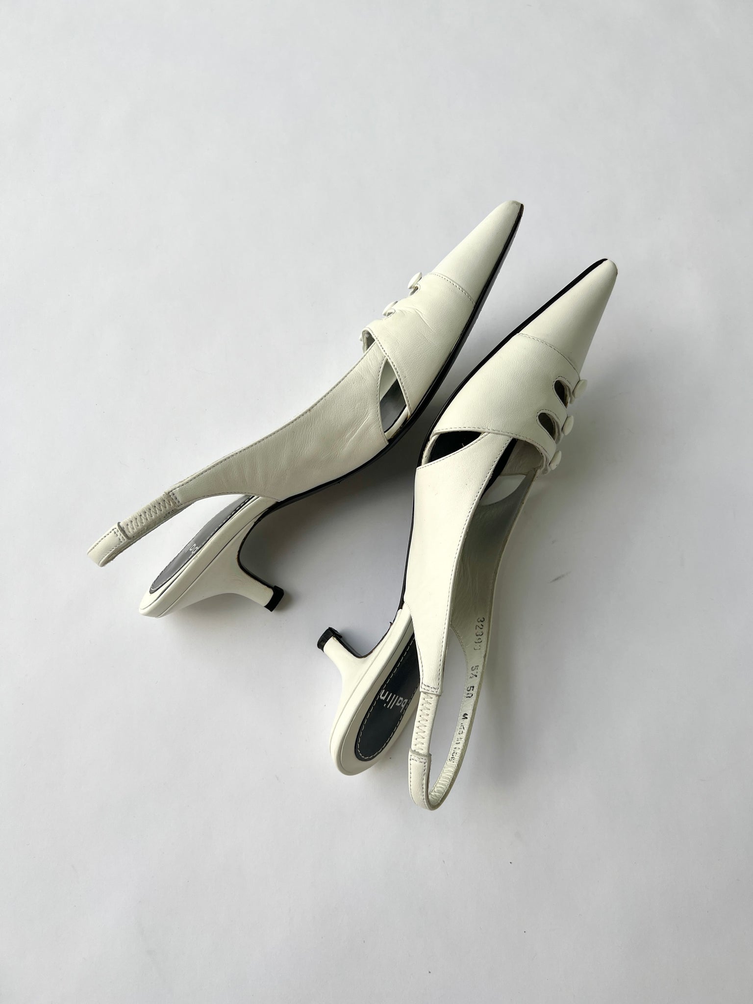 White Leather Slingback Heels - 35.5