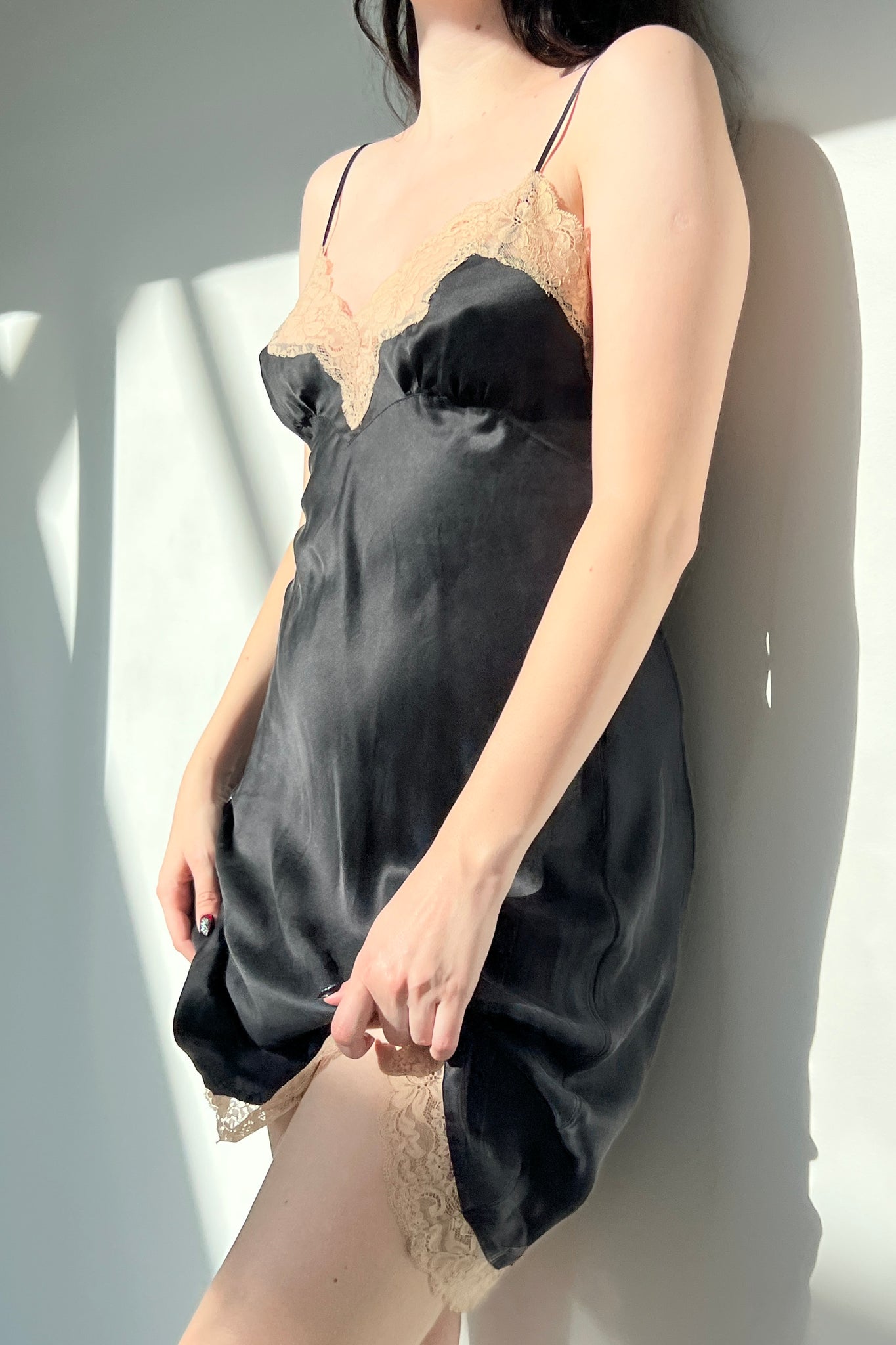 Victoria’s Secret 2003 Black Silk Satin & Lace Slip Dress