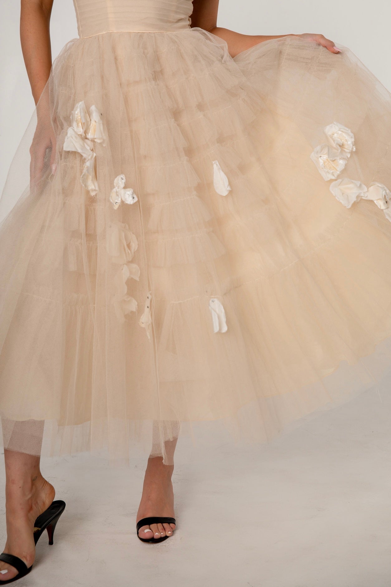 1950s Champagne Tulle Petal Dress