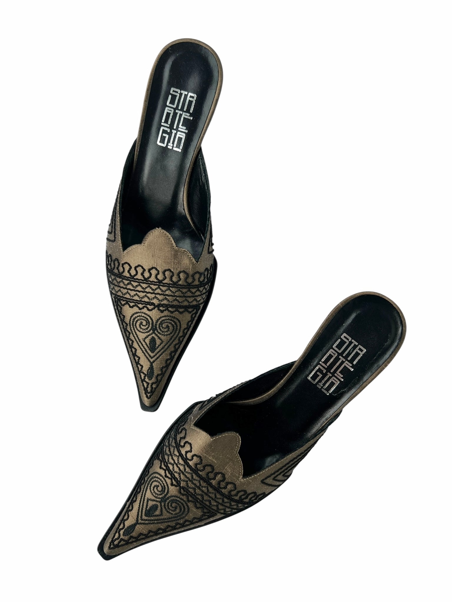 Brown Embroidered Satin Kitten Heel Miles - 36