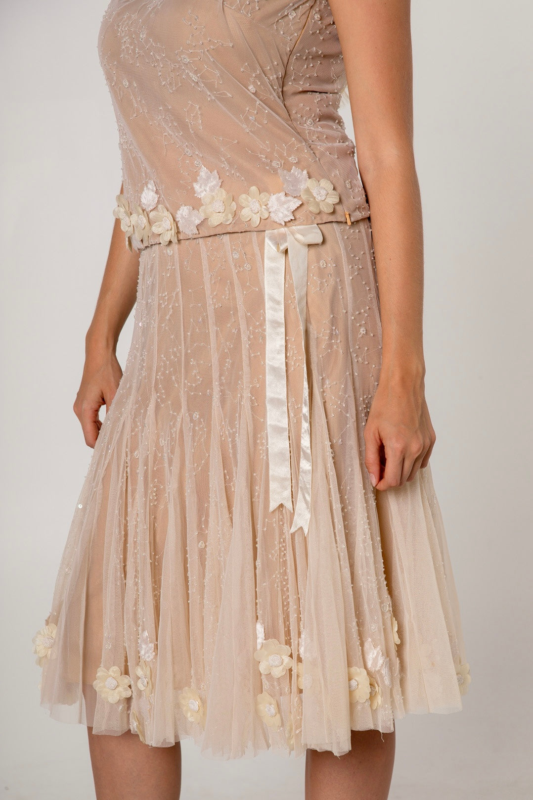 Rosette Flower Embellished Tulle Tank & Skirt Set