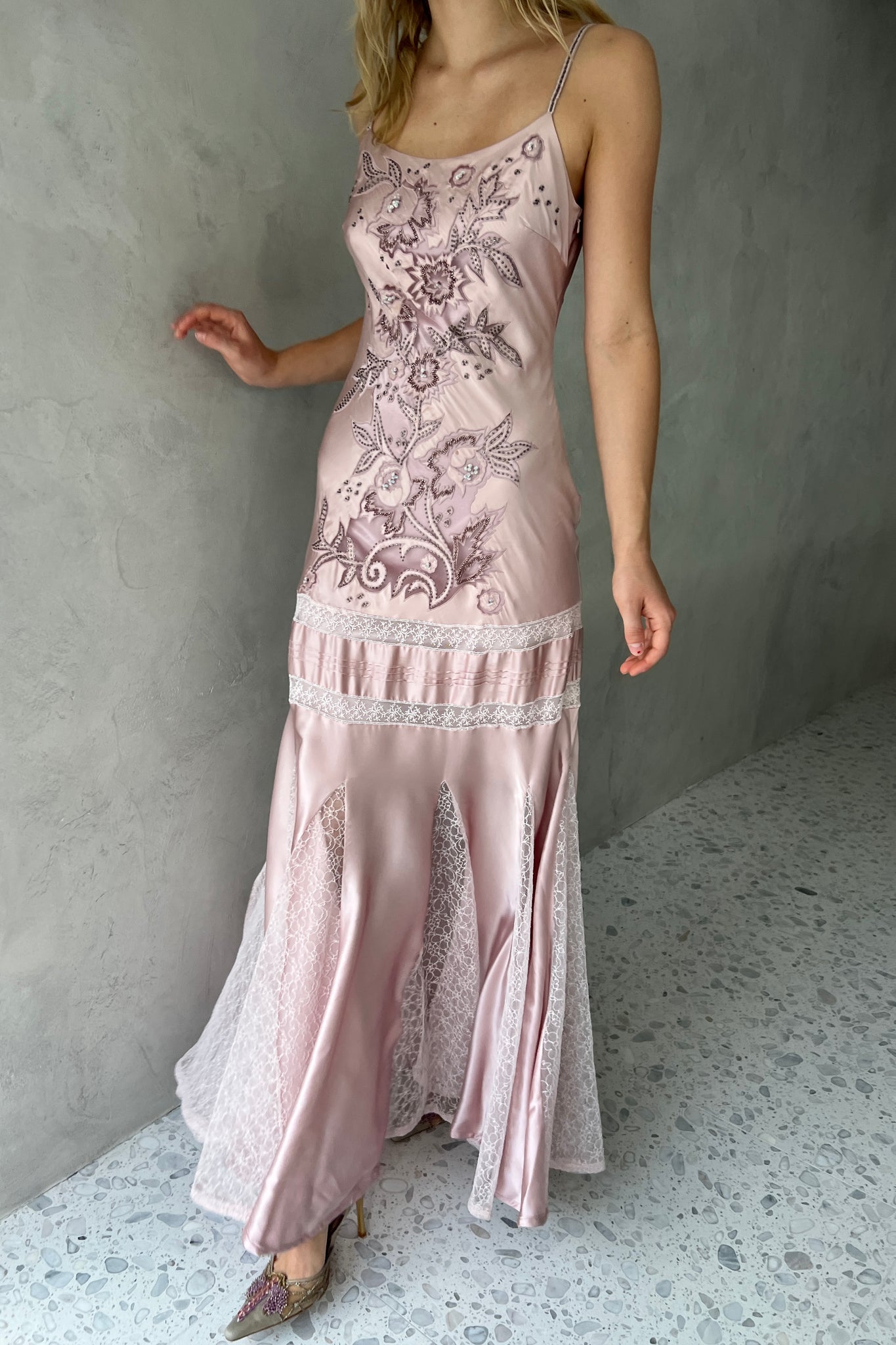 Sue Wong Pink Silk Beaded Gown