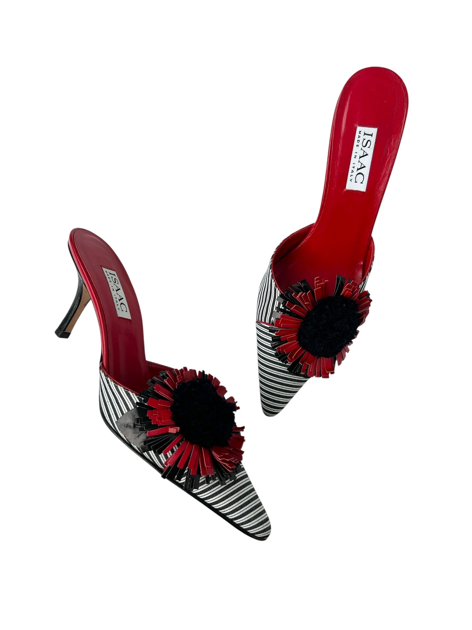 Isaac Mizrahi Striped Flower Pointed Toe Mules - 9