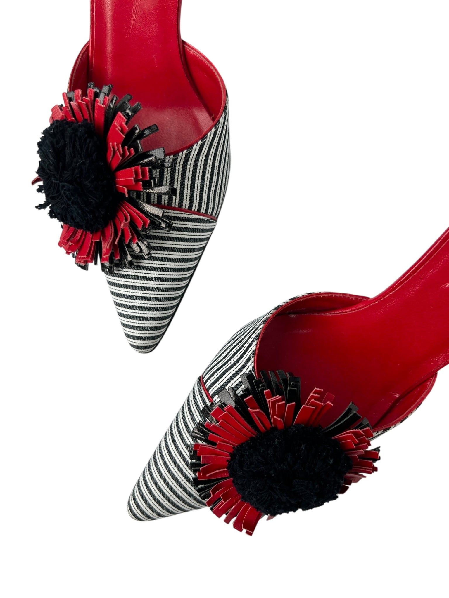 Isaac Mizrahi Striped Flower Pointed Toe Mules - 9