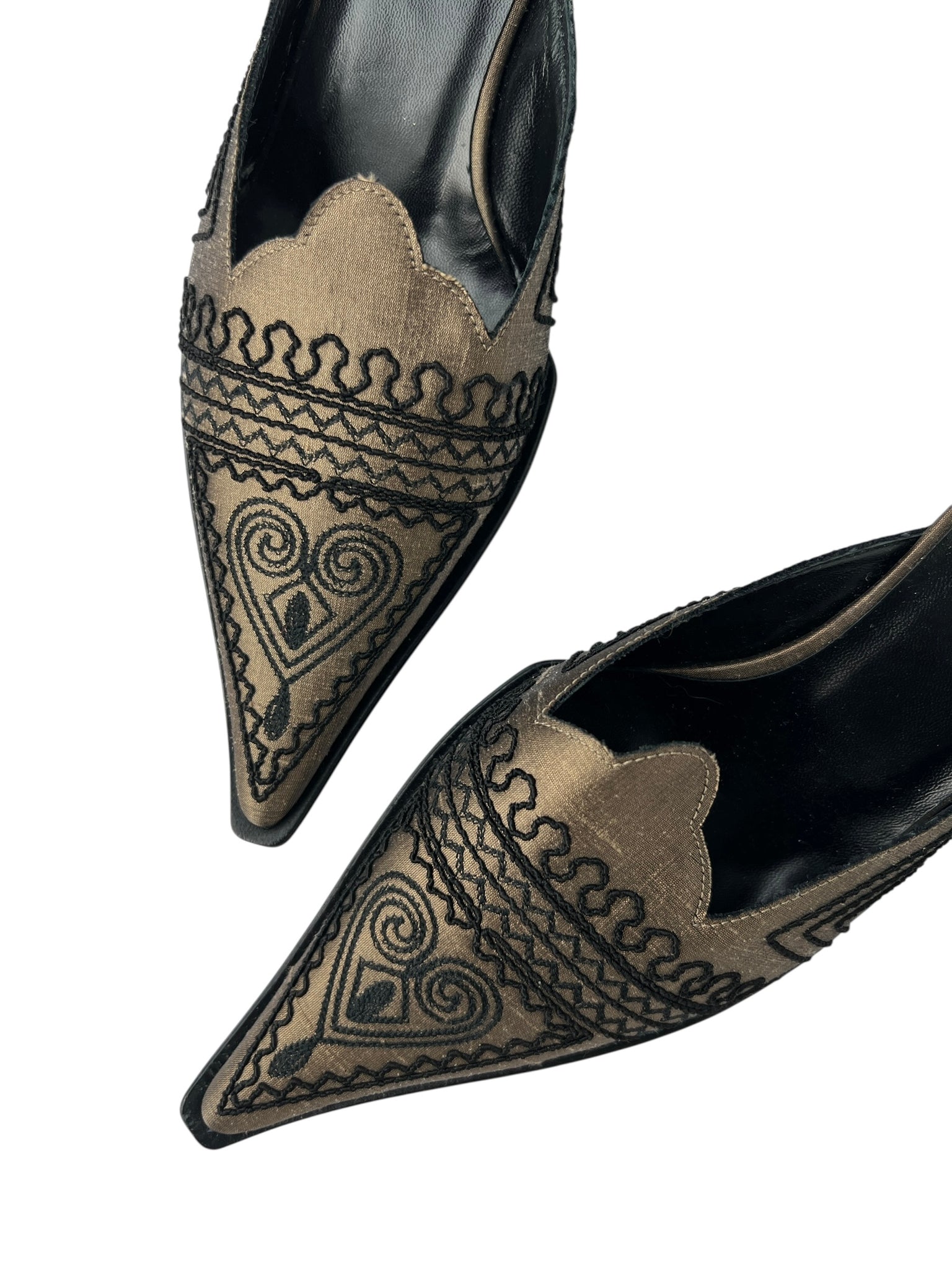 Brown Embroidered Satin Kitten Heel Miles - 36