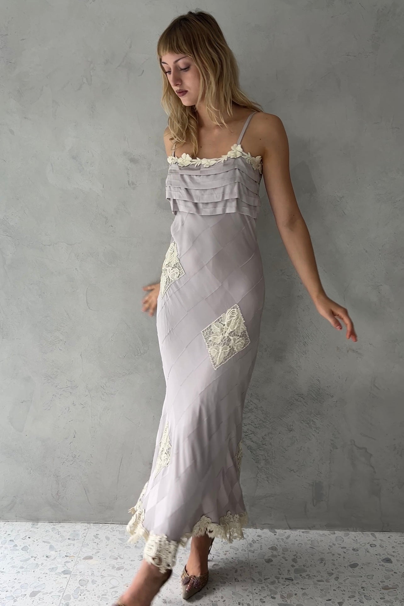Lavender Silk Diamond Crochet Dress