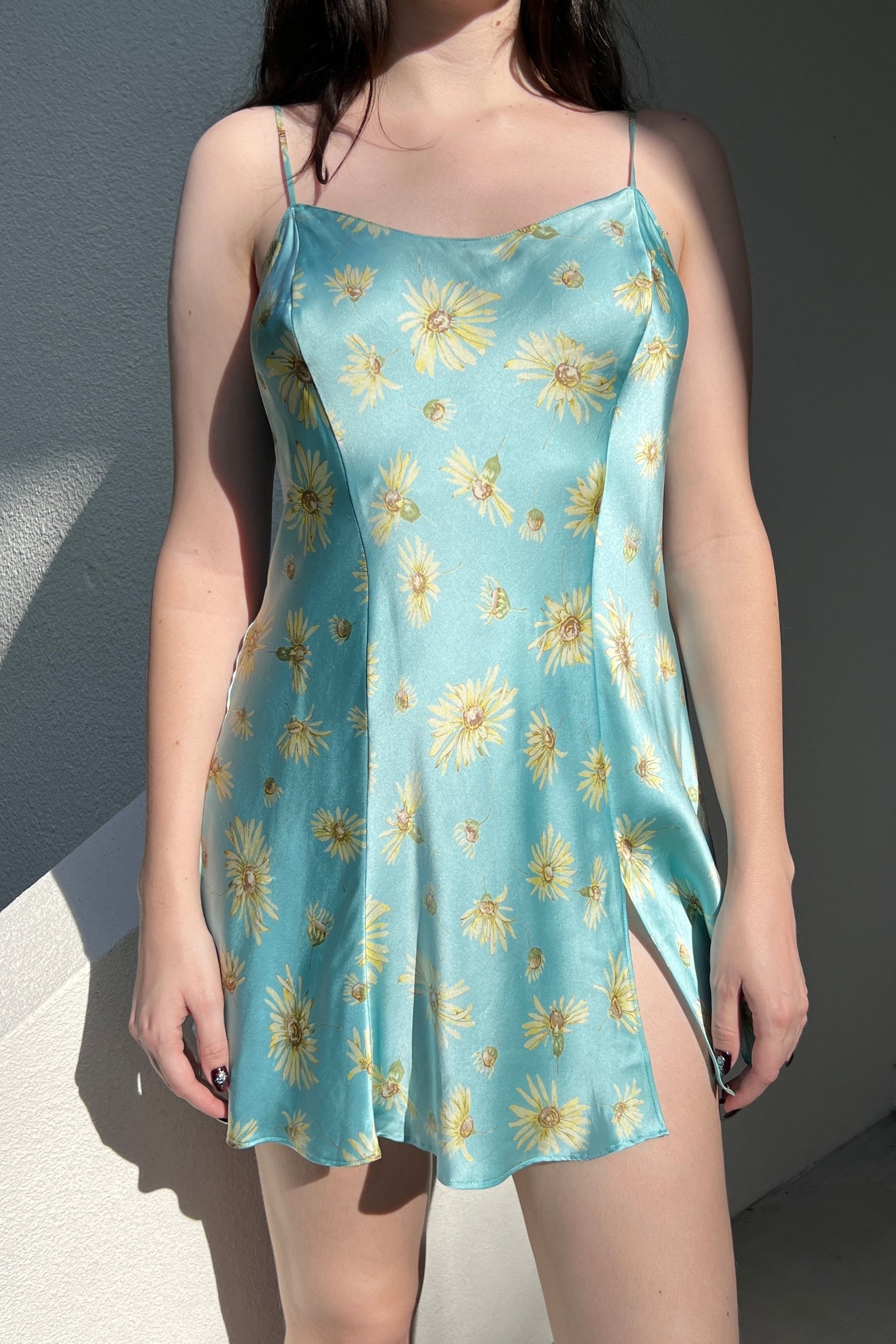 Victoria’s Secret 1999 Teal Blue Silk Daisy Slip Dress