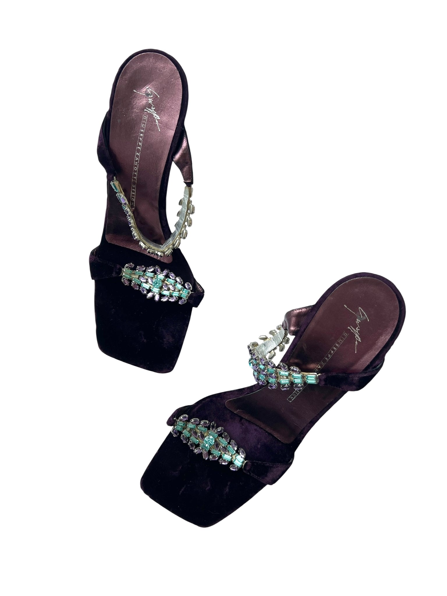 Giuseppe Zanoti Purple Velvet Crystal Heeled Sandals - 38