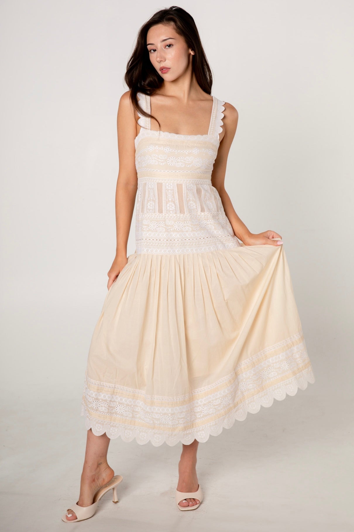 Catherine Malandrino Cream Embroidered Cotton Dress