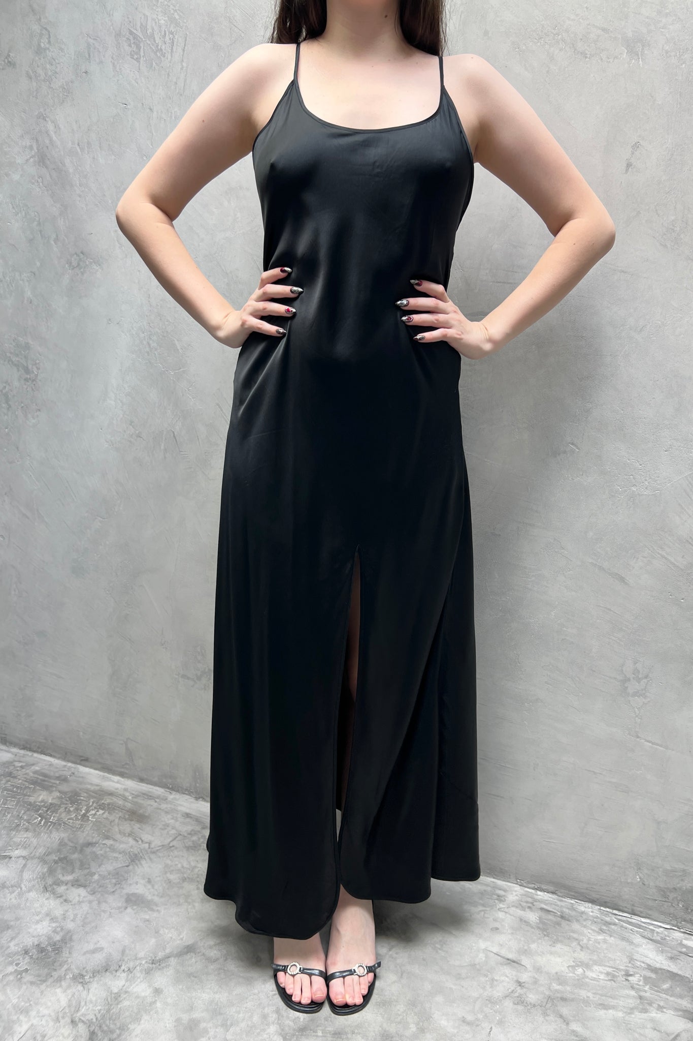 1980s Victoria’s Secret Black Silk Satin Nightgown