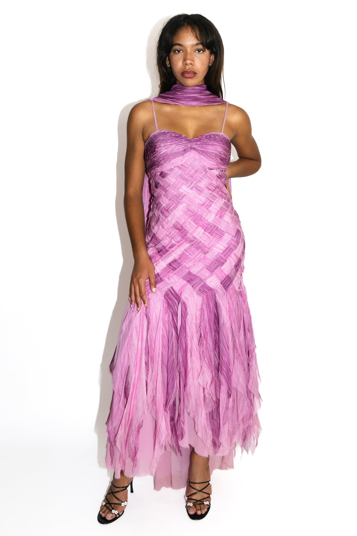 Purple Woven Silk Chiffon Gown