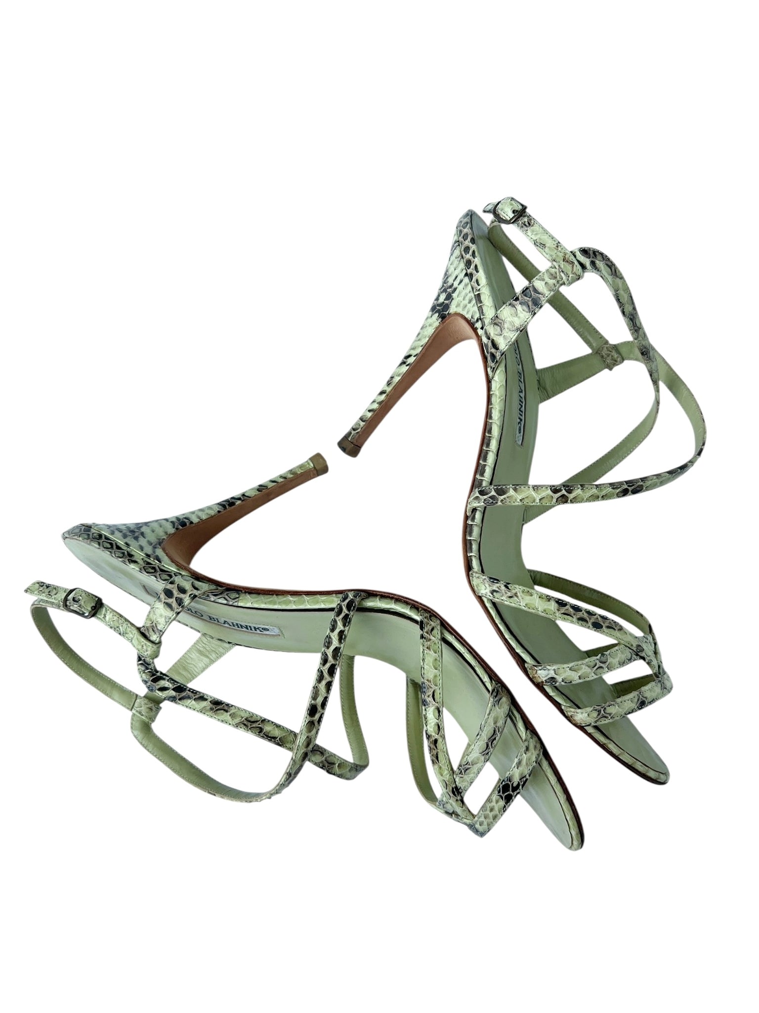 Manolo Blahnik Green Snakeskin Heeled Sandals - 40