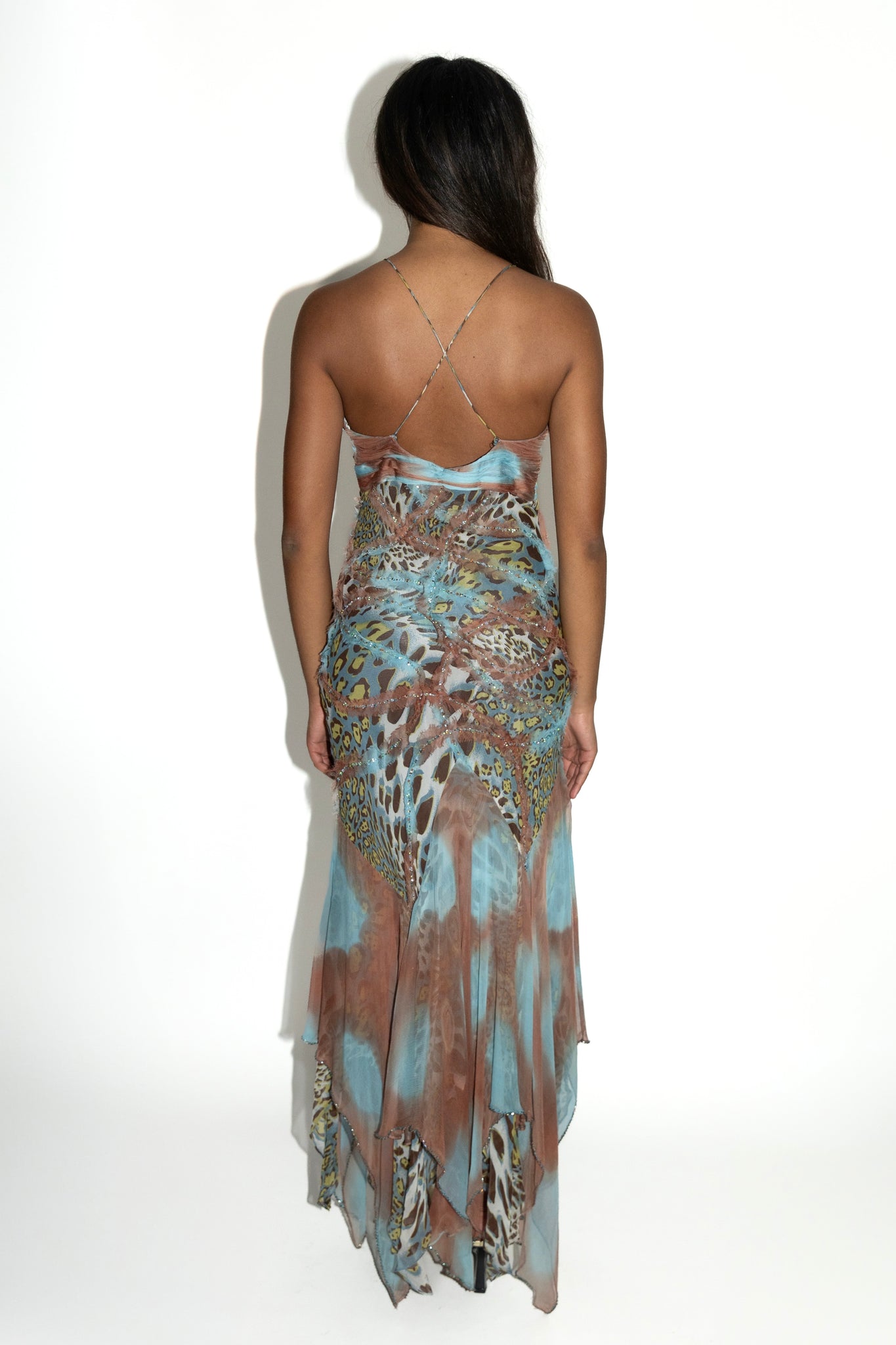 Leopard Printed Beaded Silk Chiffon Dress