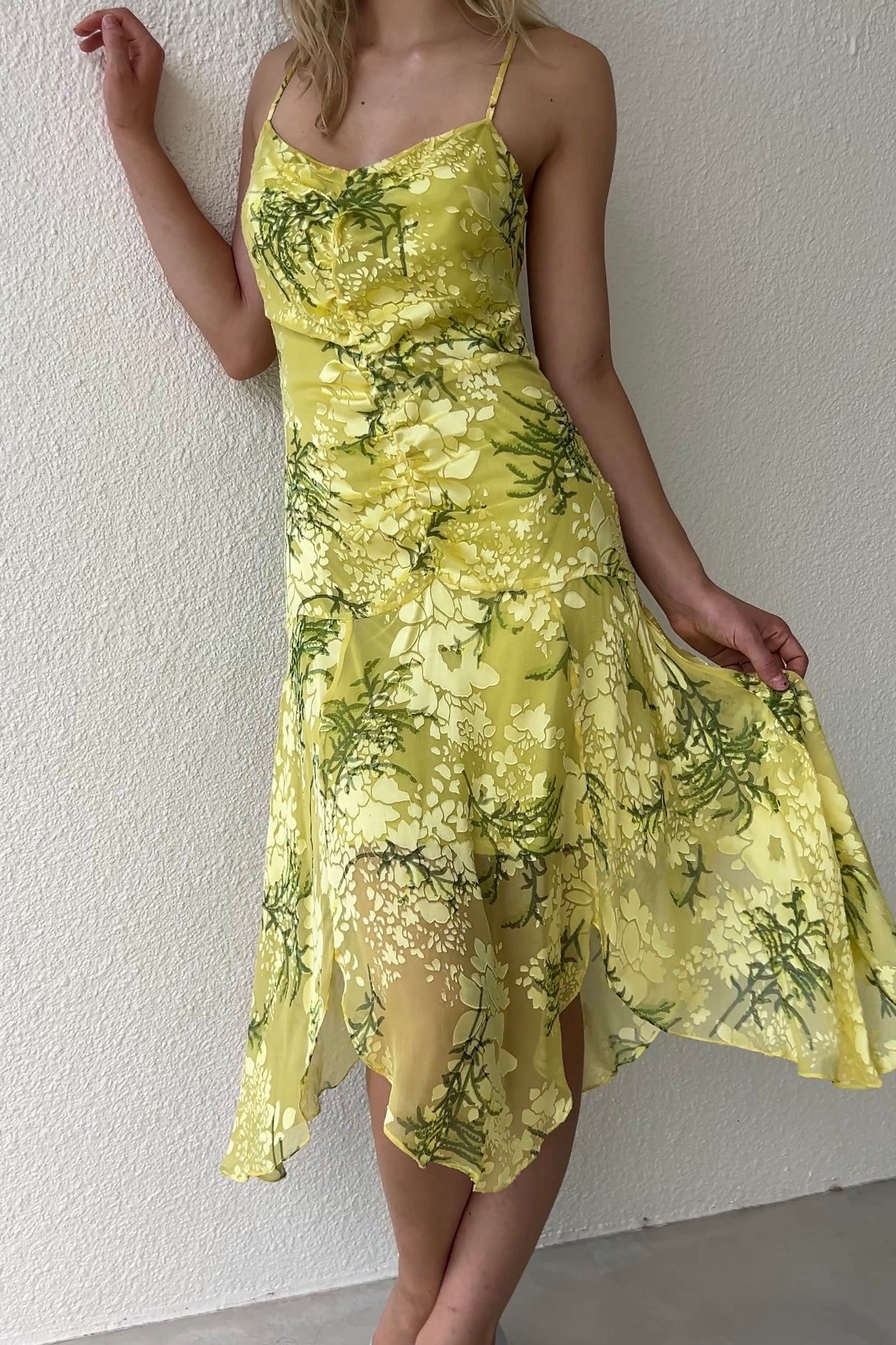Sue Wong Yellow Devoré Silk Dress