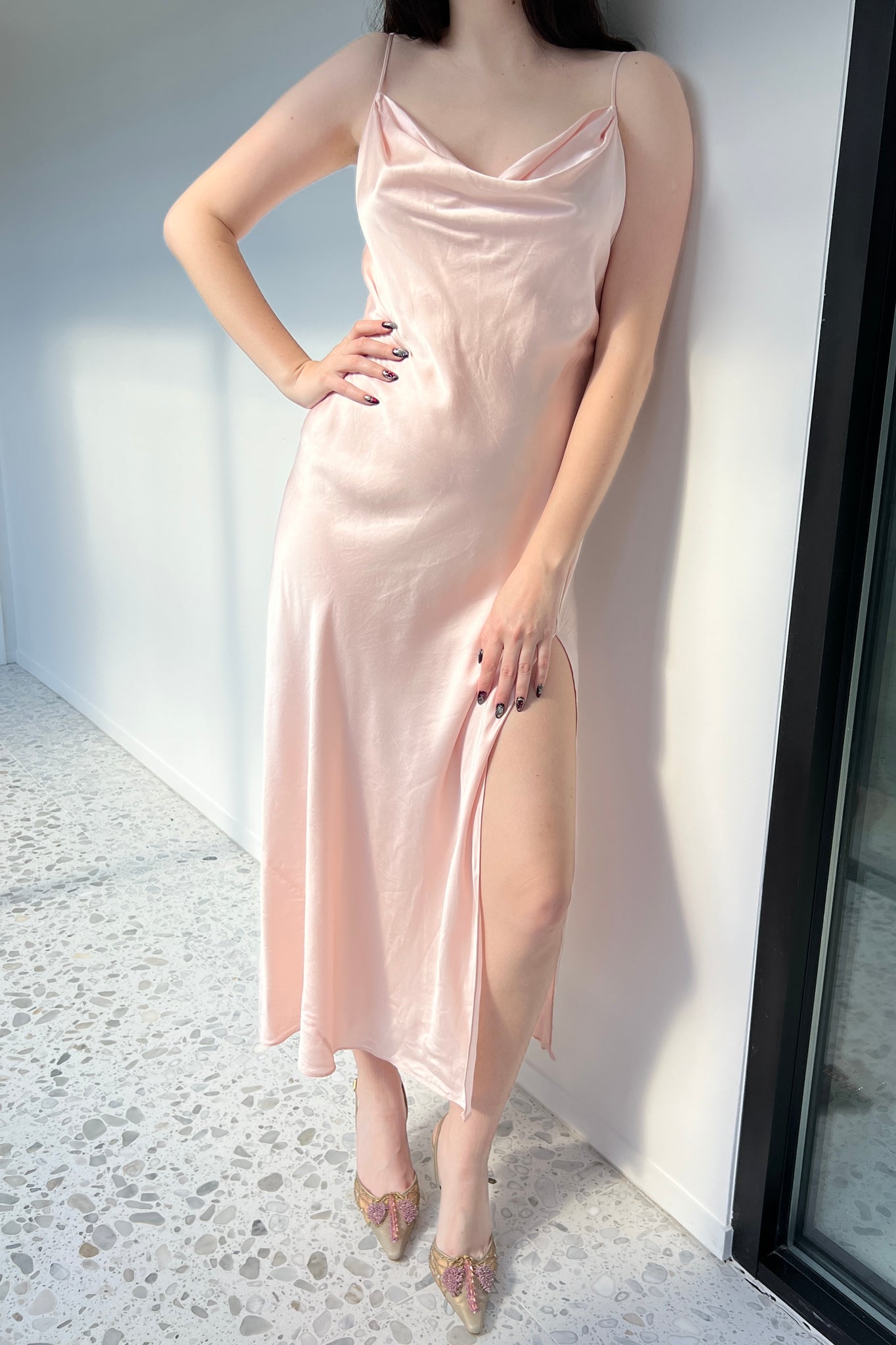 Victoria’s Secret 1999 Pale Pink Silk Cowl Slip Dress