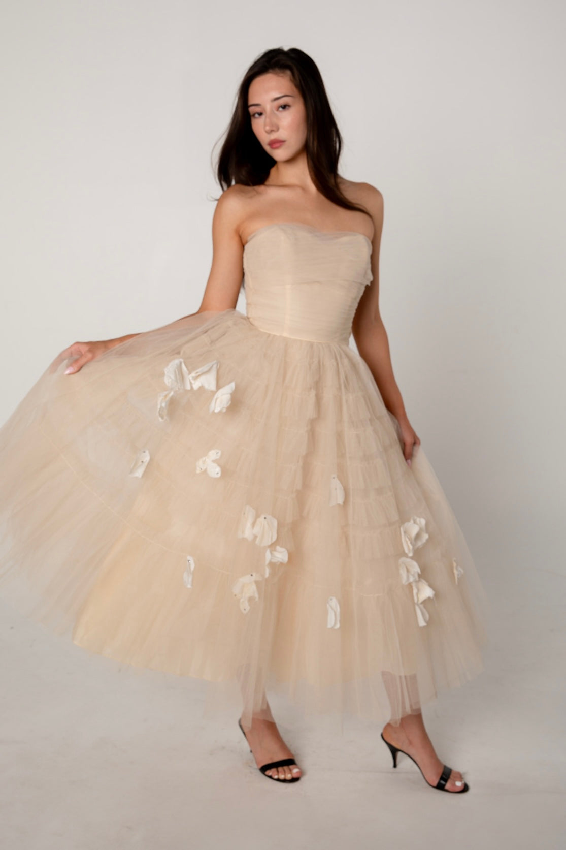 1950s Champagne Tulle Petal Dress