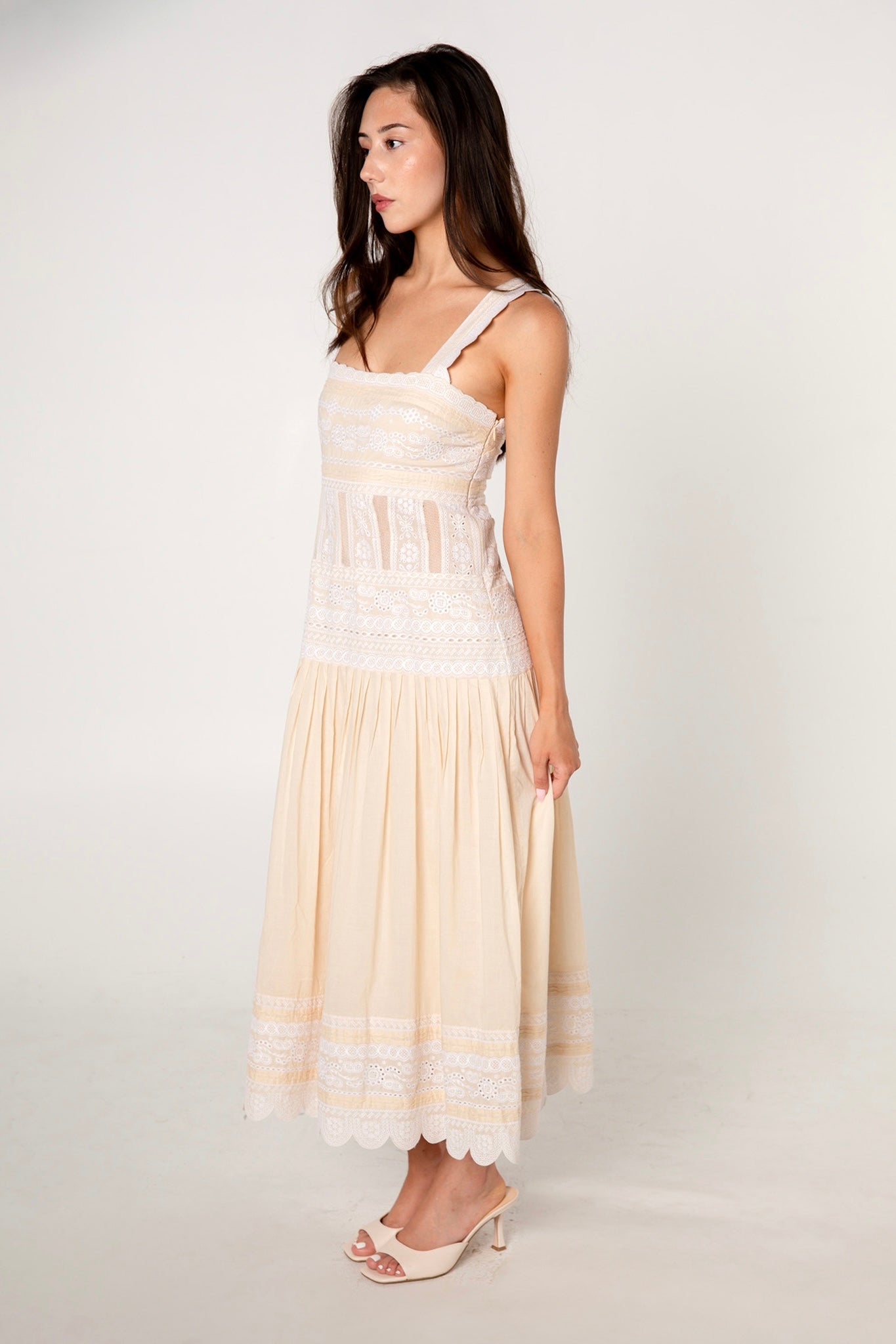 Catherine Malandrino Cream Embroidered Cotton Dress