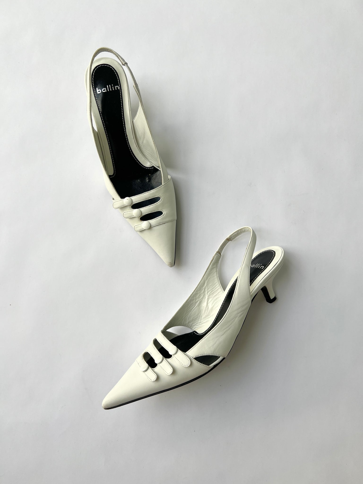 White Leather Slingback Heels - 35.5