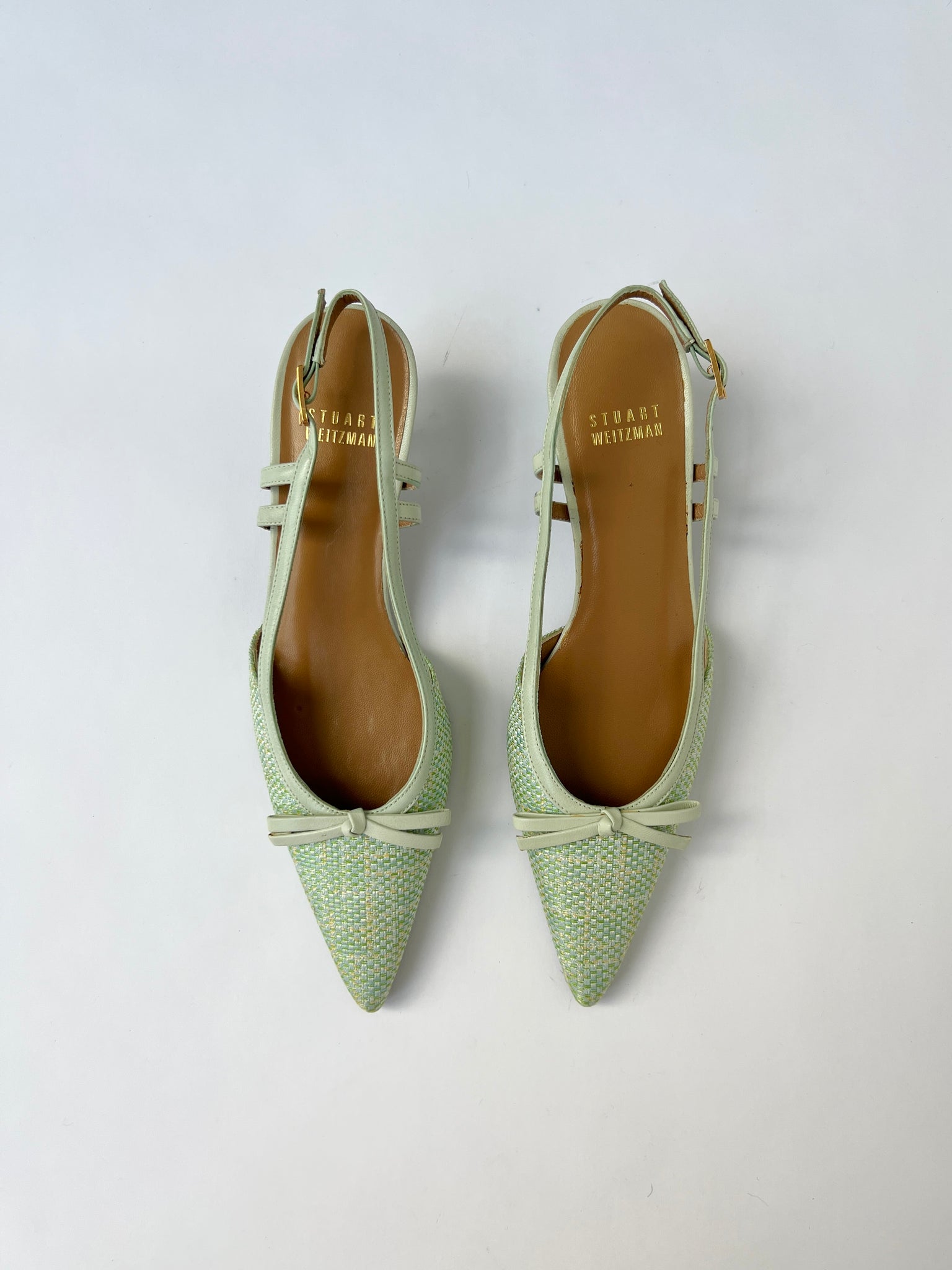 Stuart Weitzman Green Woven Canvas Slingback Heels - 5.5