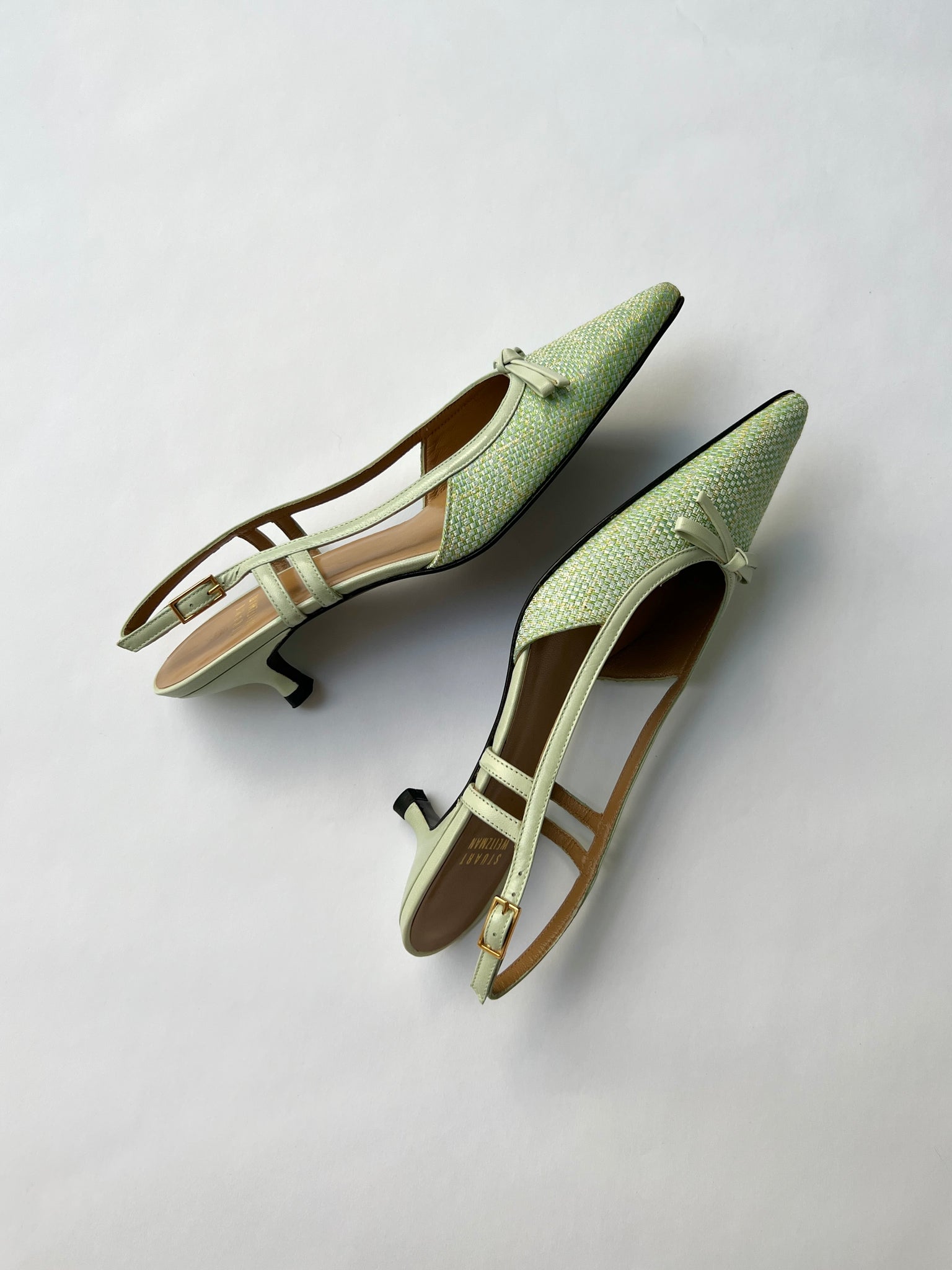 Stuart Weitzman Green Woven Canvas Slingback Heels - 5.5