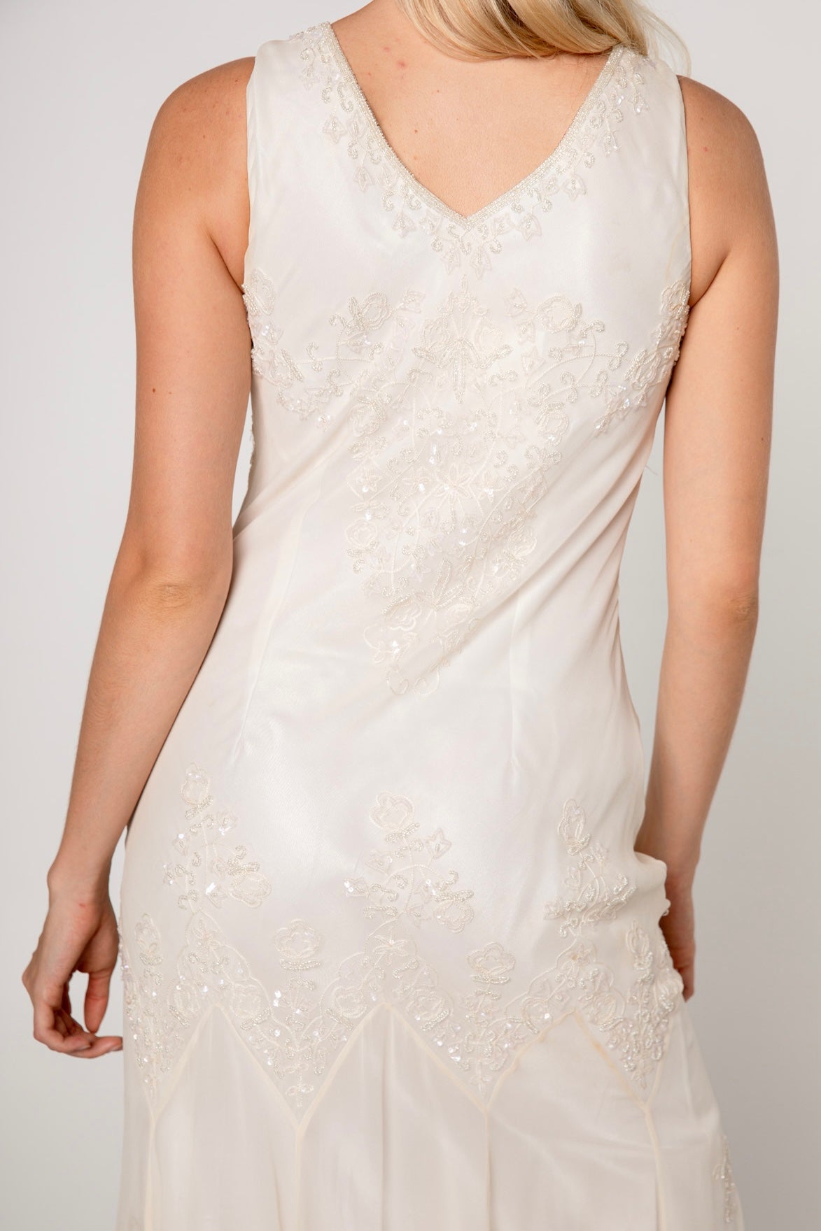 Ivory Silk Chiffon Beaded Gown