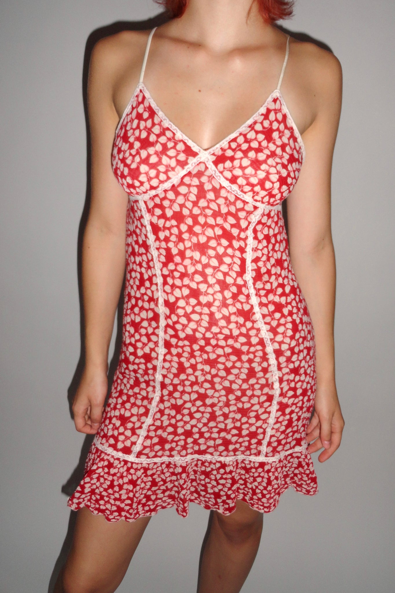 Red Printed Cotton Slip Dress