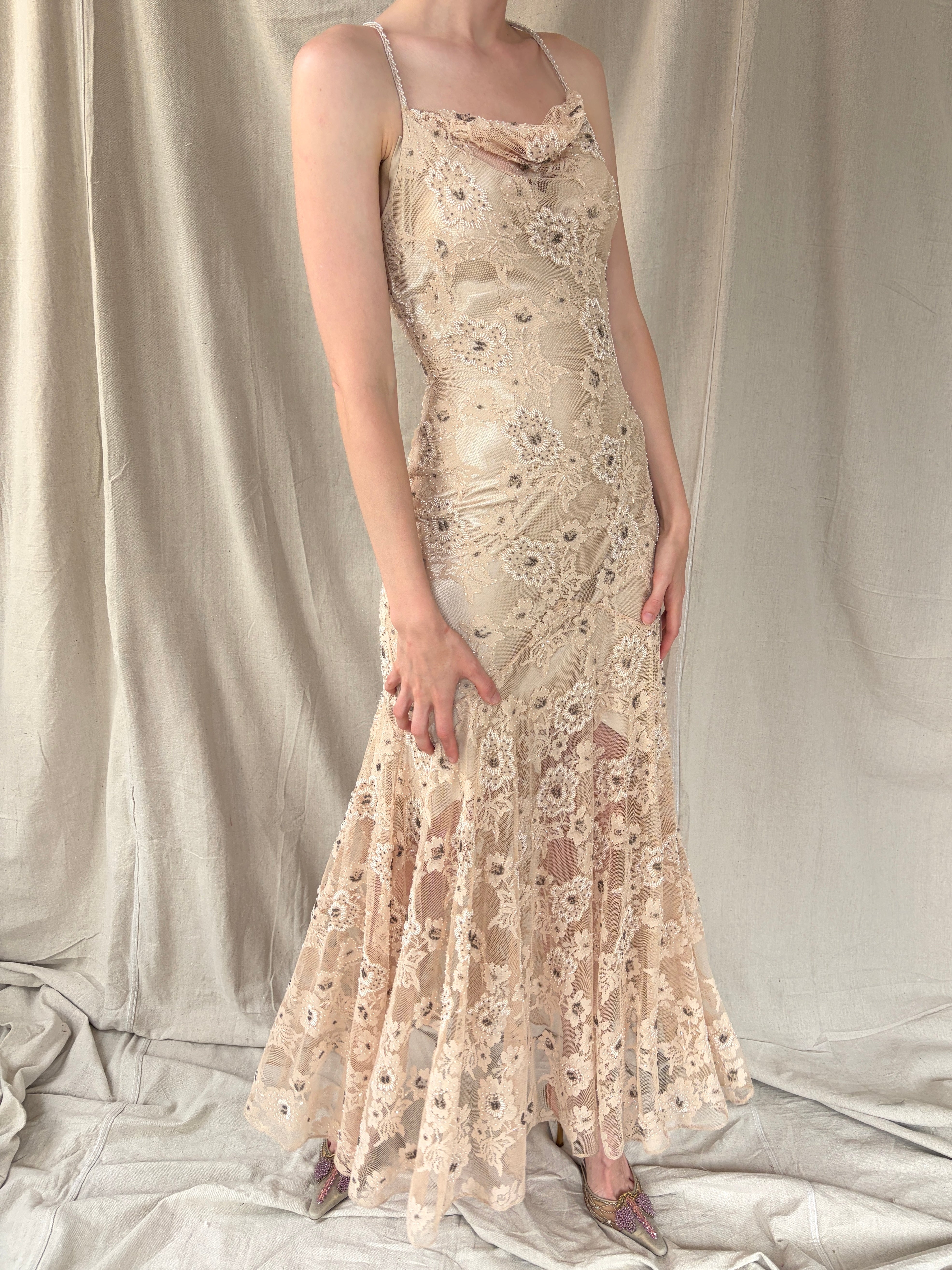 Sue Wong Champagne Beaded Lace Gown – Toots Vintage