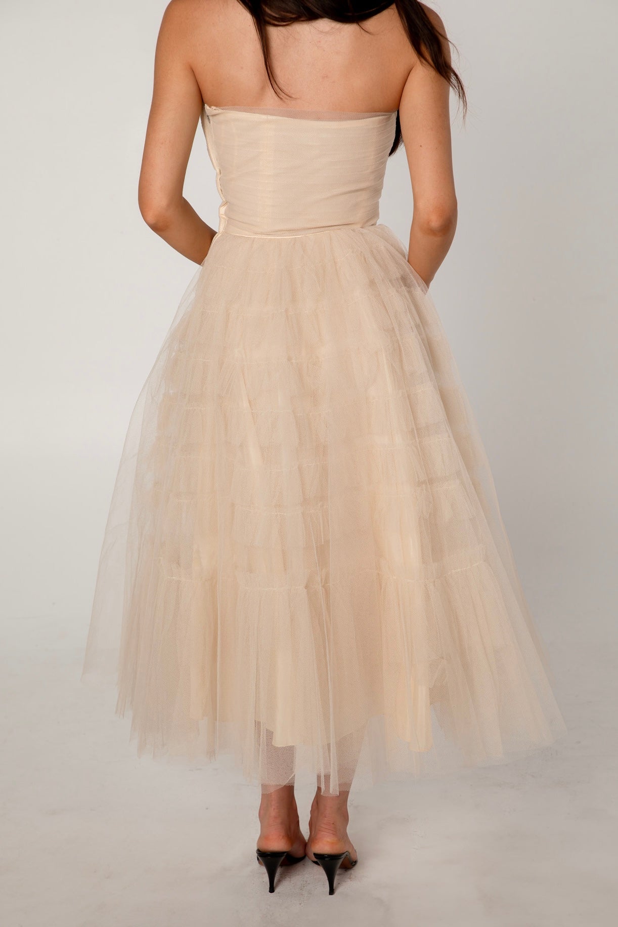1950s Champagne Tulle Petal Dress