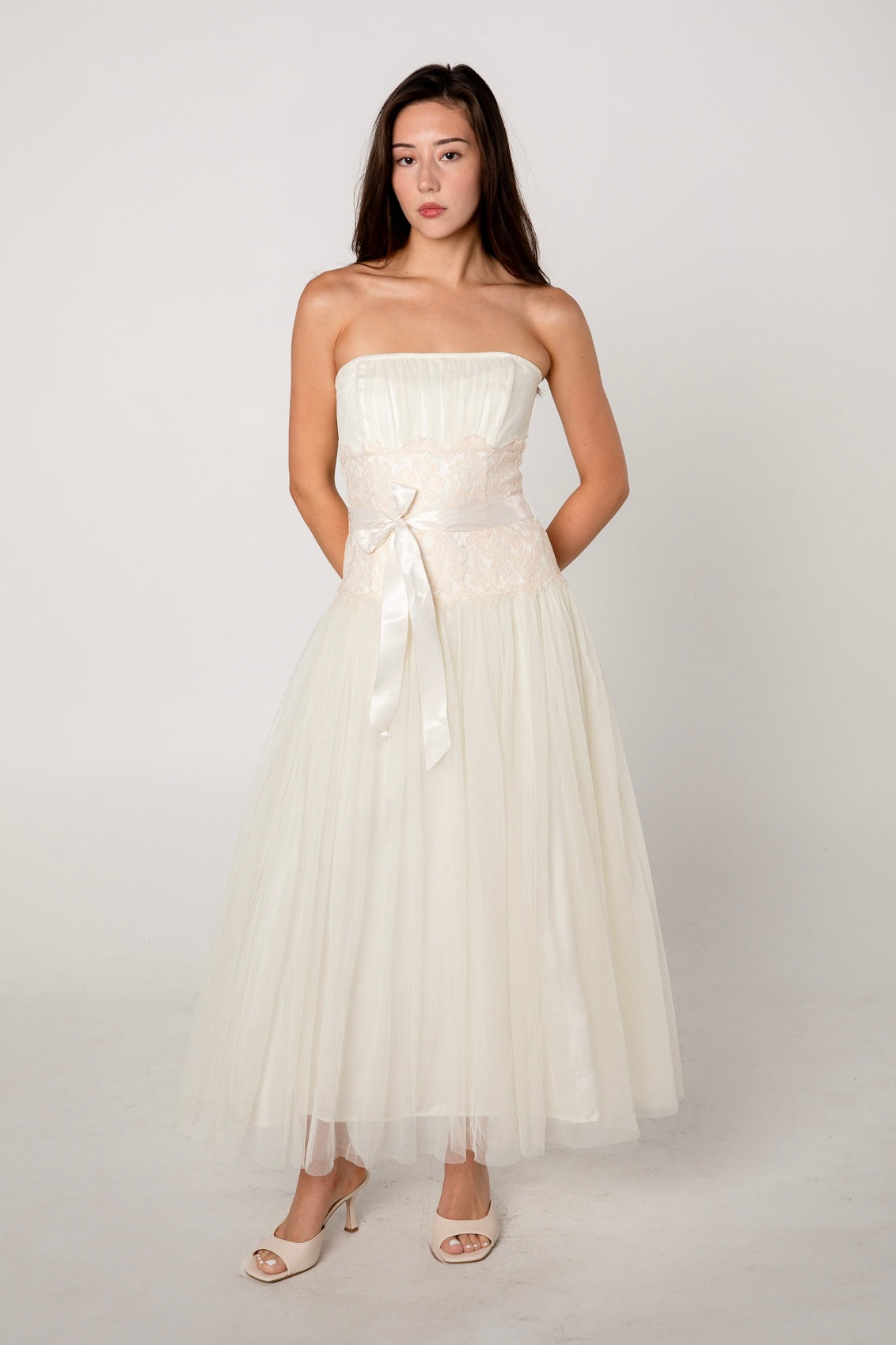 Ivory Tulle Lace Strapless Dress