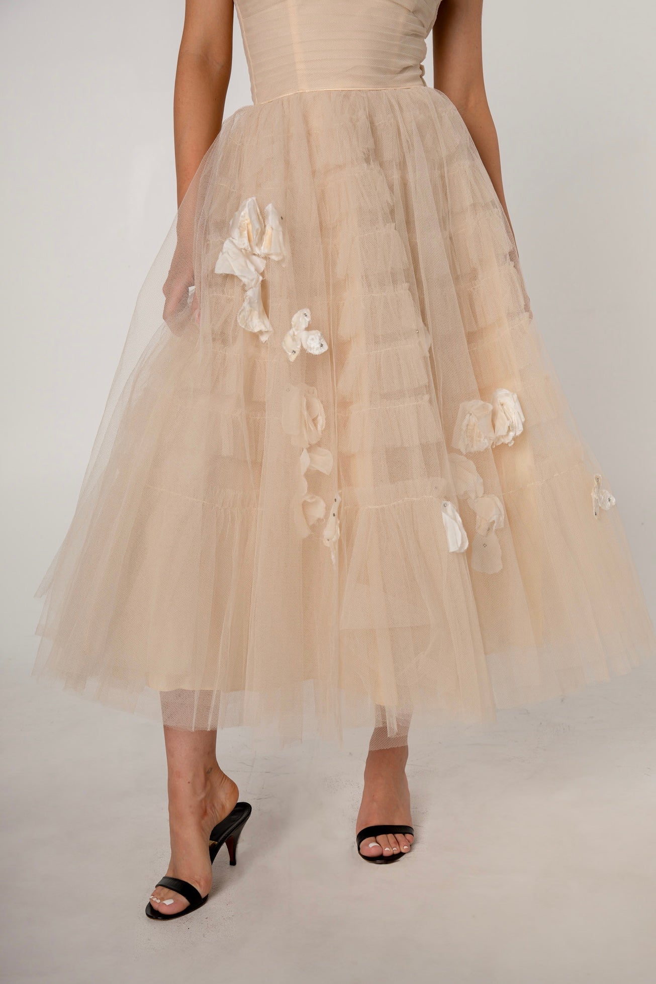 1950s Champagne Tulle Petal Dress