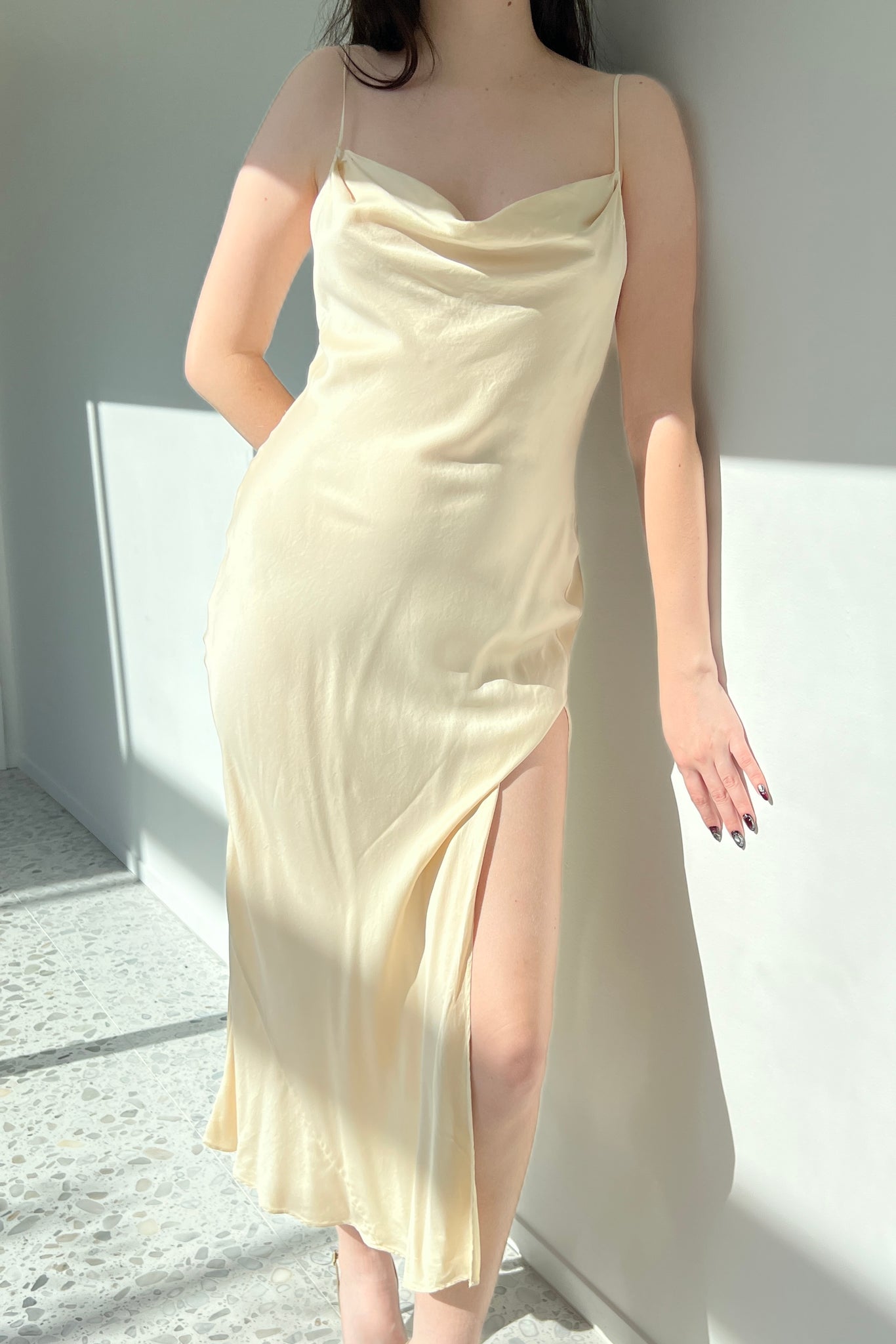 Victoria’s Secret 1999 Cream Silk Satin Cowl Slip Dress