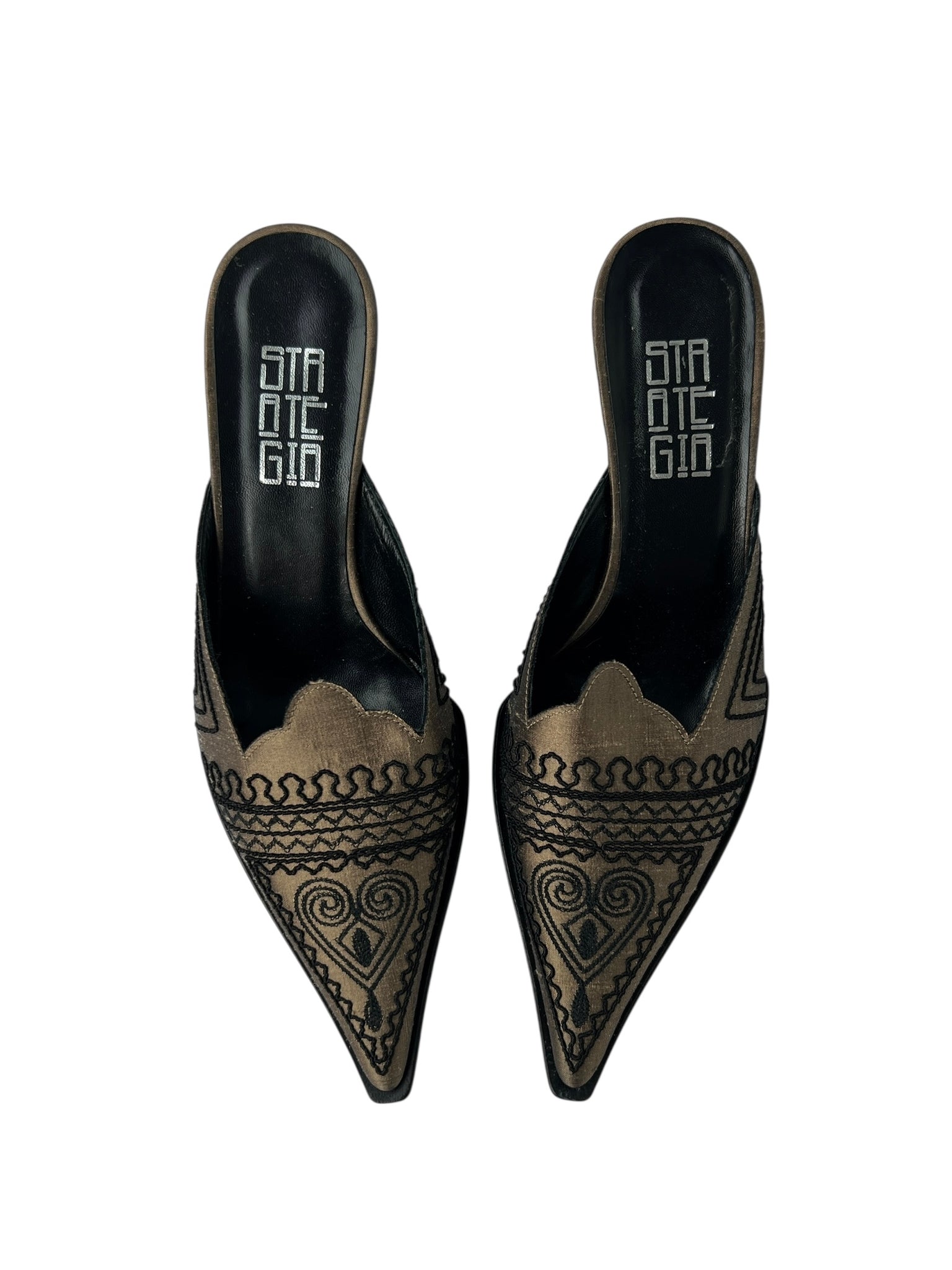 Brown Embroidered Satin Kitten Heel Miles - 36